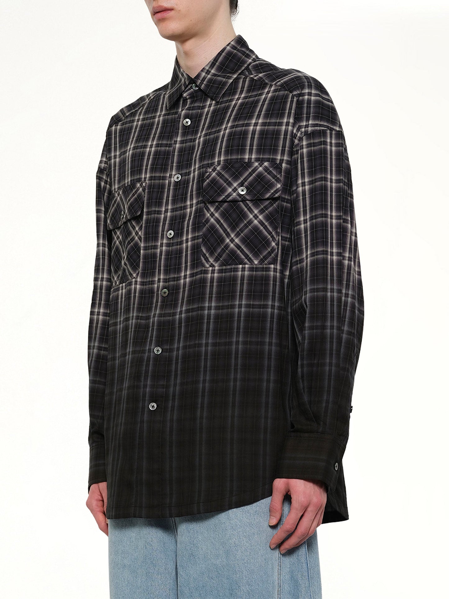 FENG CHEN WANG Check Workwear Shirt (Black)