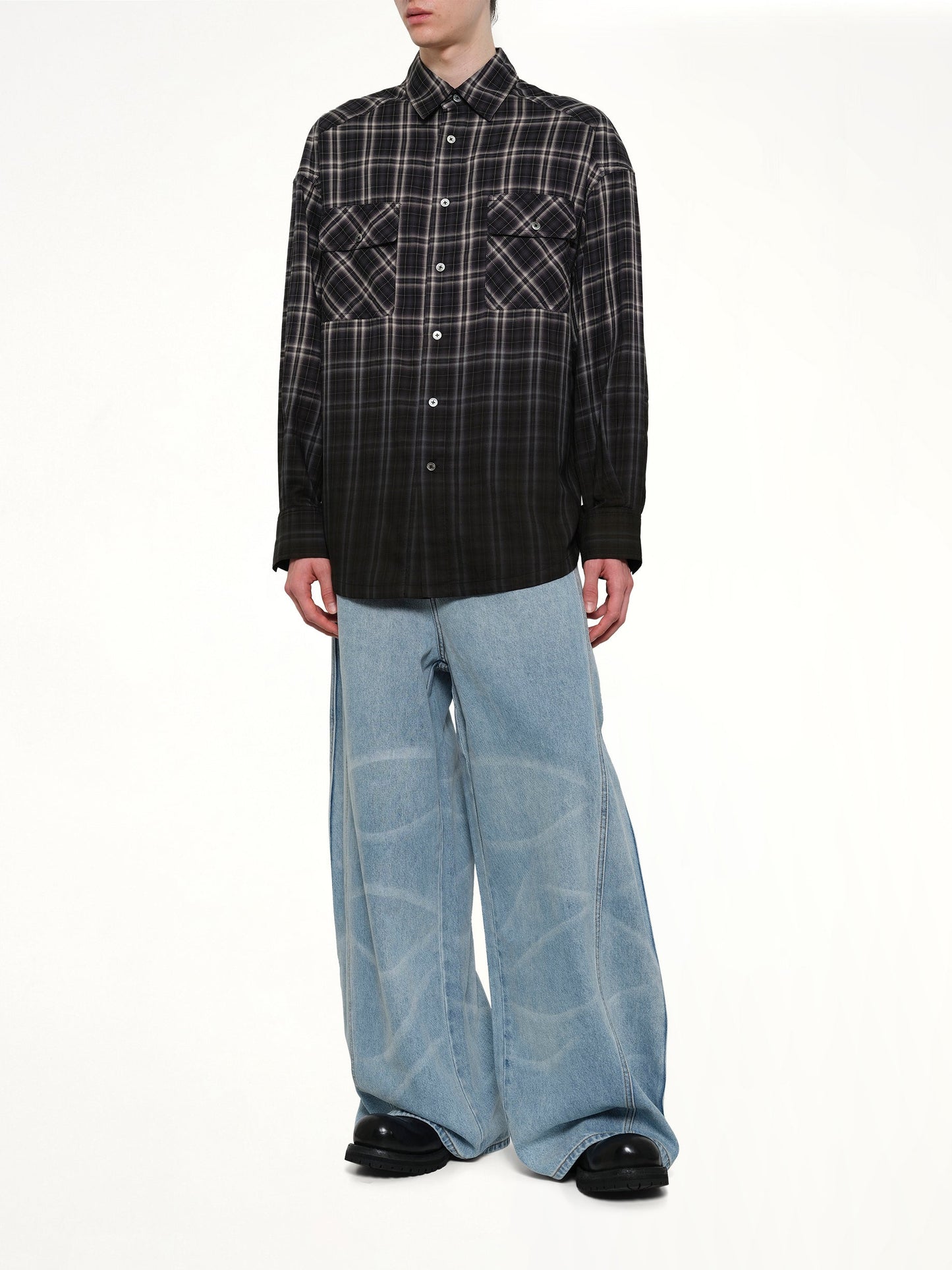 FENG CHEN WANG Check Workwear Shirt (Black)