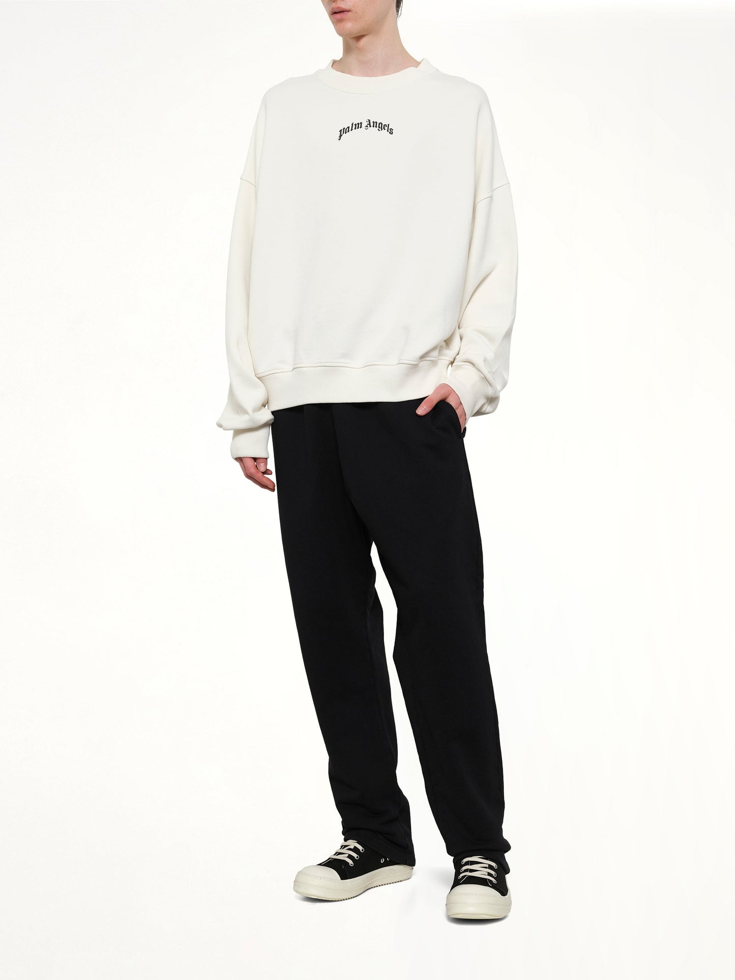 PALM ANGELS Back Curved Logo Loose Sweatshirt (White)