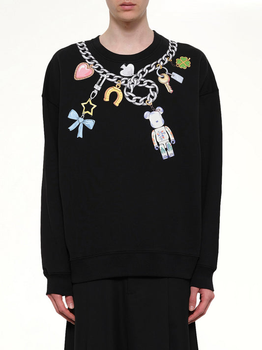 Image of a model wearing Outerwear. Product name - Bearbrick Print Cotton Sweatshirt in Black colour by brand - EGONLAB