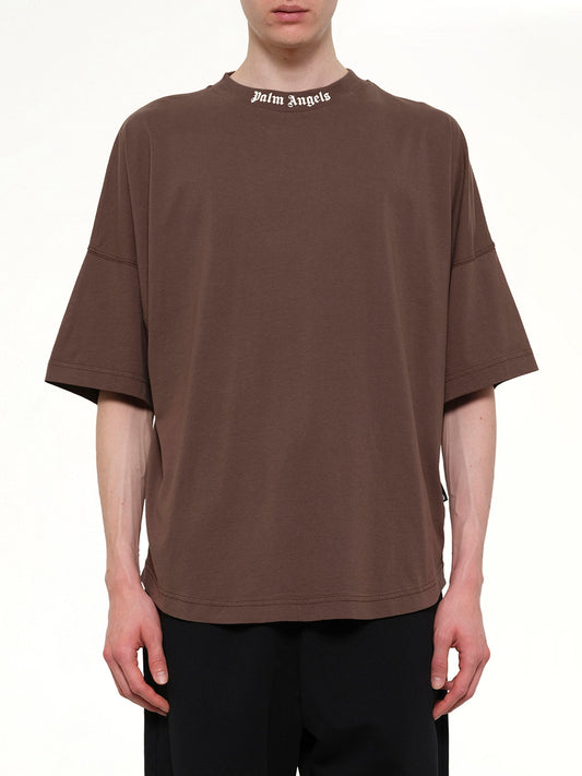 Image of T-Shirts. Product name - Classic Logo Over T-Shirt in Brown colour by brand - PALM ANGELS