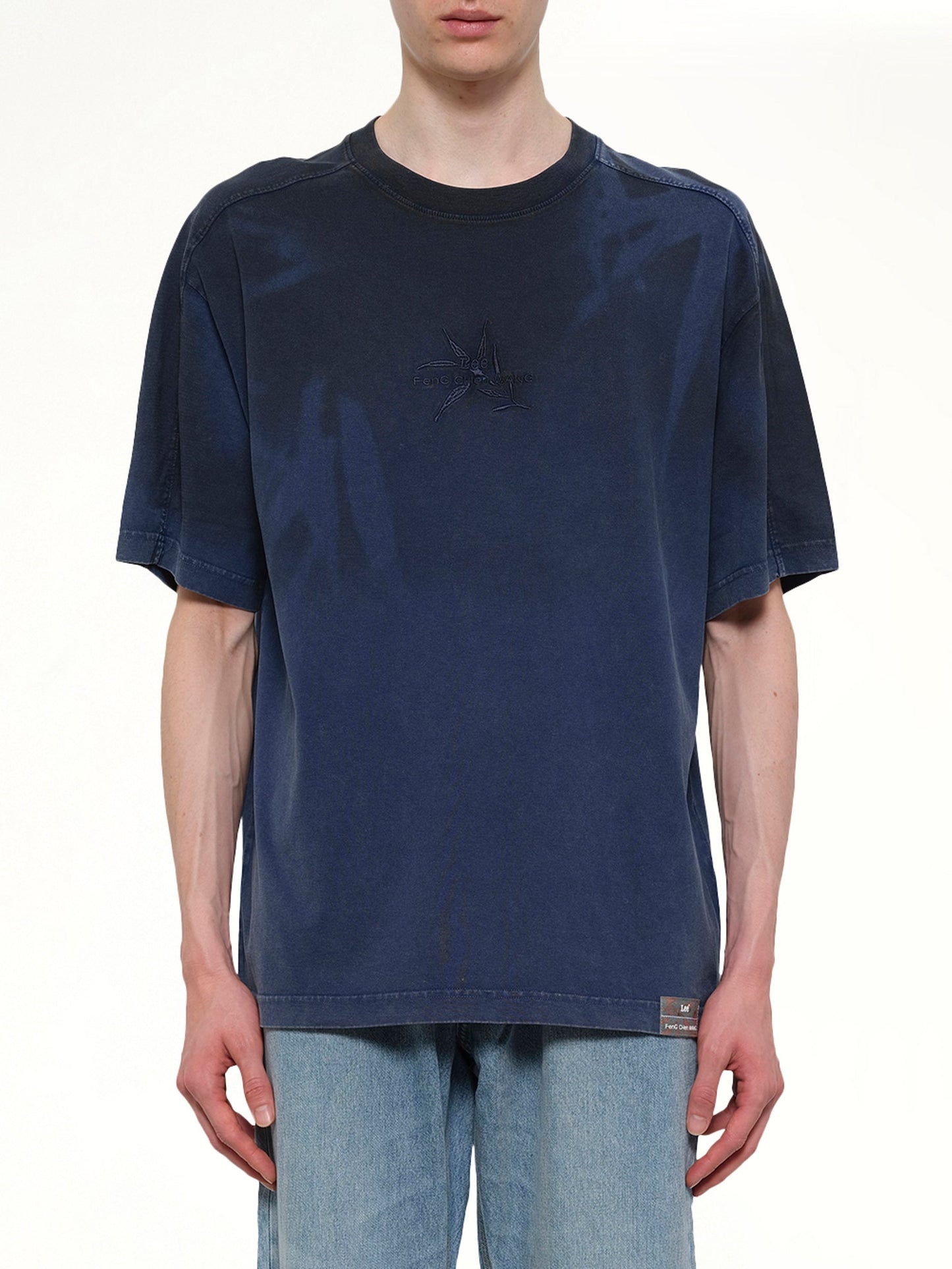 Image of T-Shirts. Product name - FCW x Lee T-Shirt in Navy colour by brand - FENG CHEN WANG