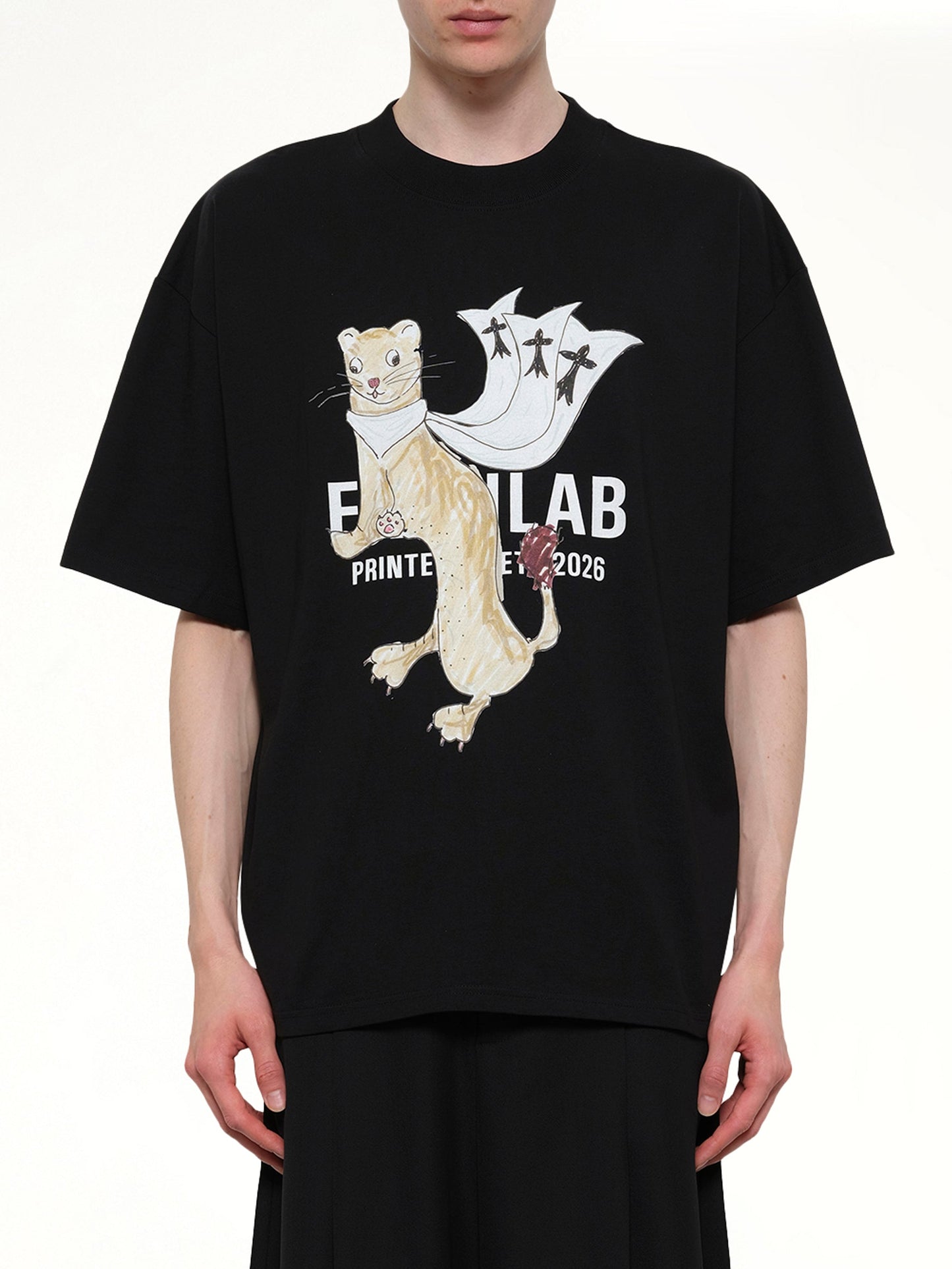 Image of T-Shirts. Product name - Hermine Print Cotton T-Shirt in Black colour by brand - EGONLAB