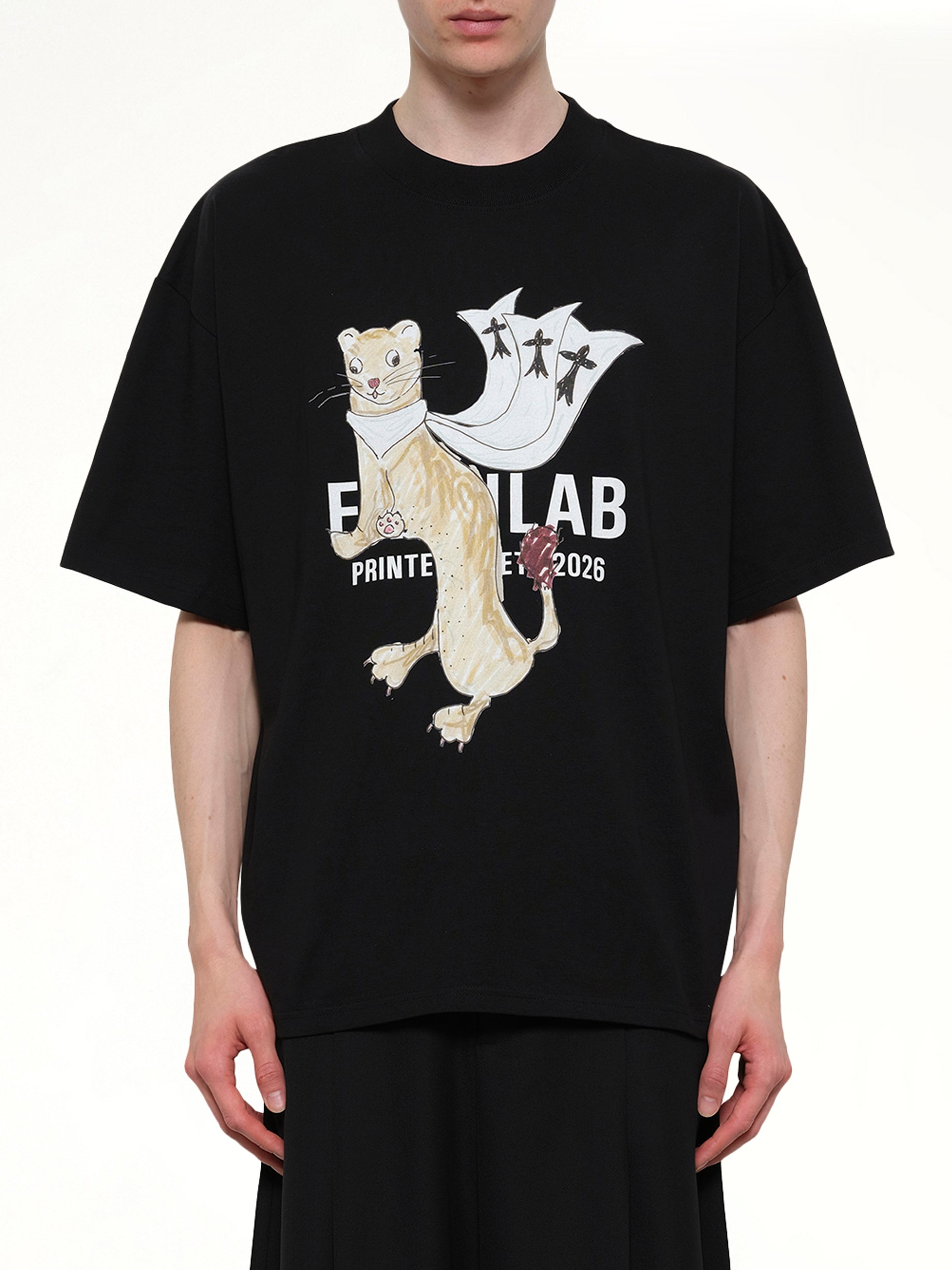 Image of T-Shirts. Product name - Hermine Print Cotton T-Shirt in Black colour by brand - EGONLAB