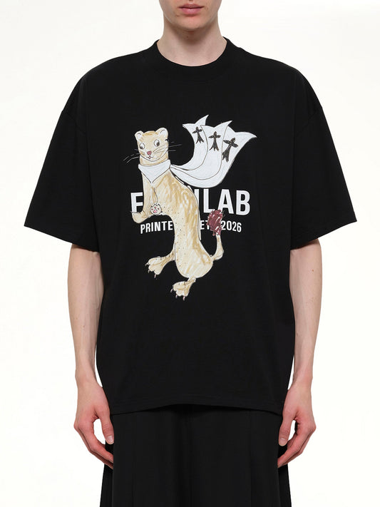 Image of T-Shirts. Product name - Hermine Print Cotton T-Shirt in Black colour by brand - EGONLAB