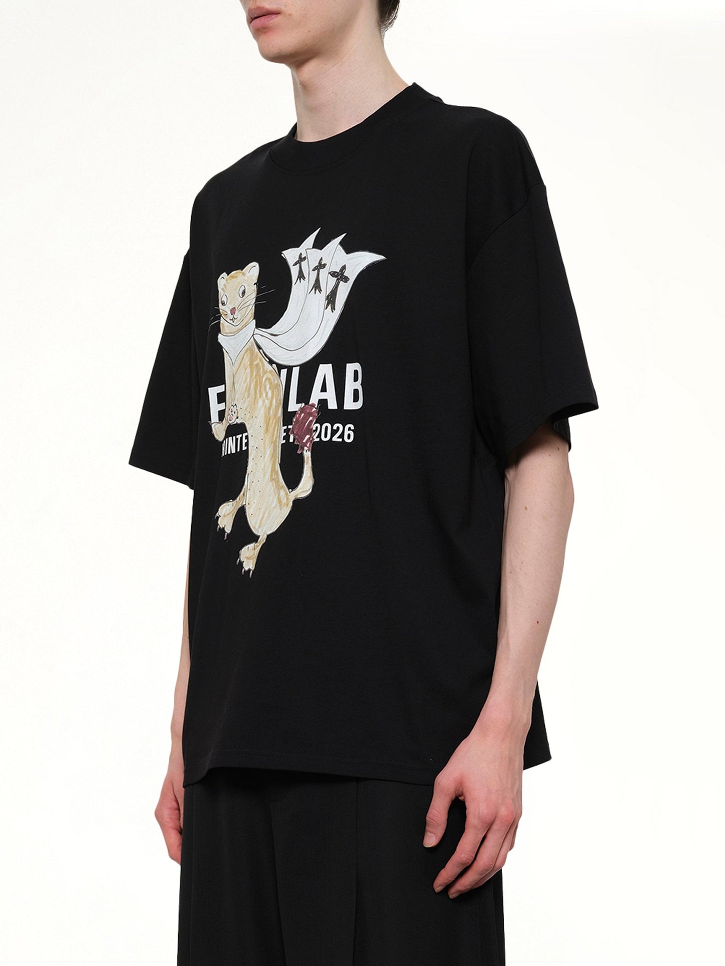 EGONLAB Hermine Print Cotton T-Shirt (Black)