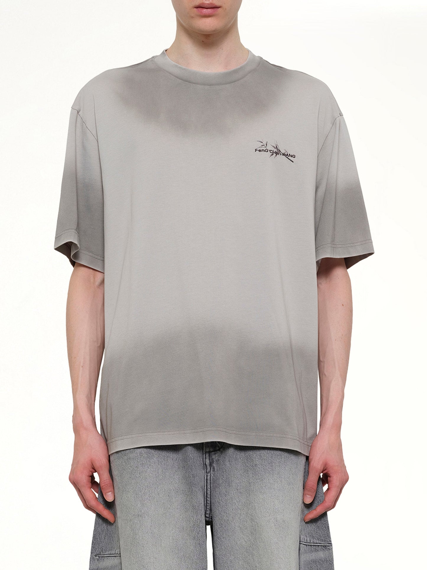 Image of T-Shirts. Product name - Spray Painted Logo T-Shirt in Grey colour by brand - FENG CHEN WANG