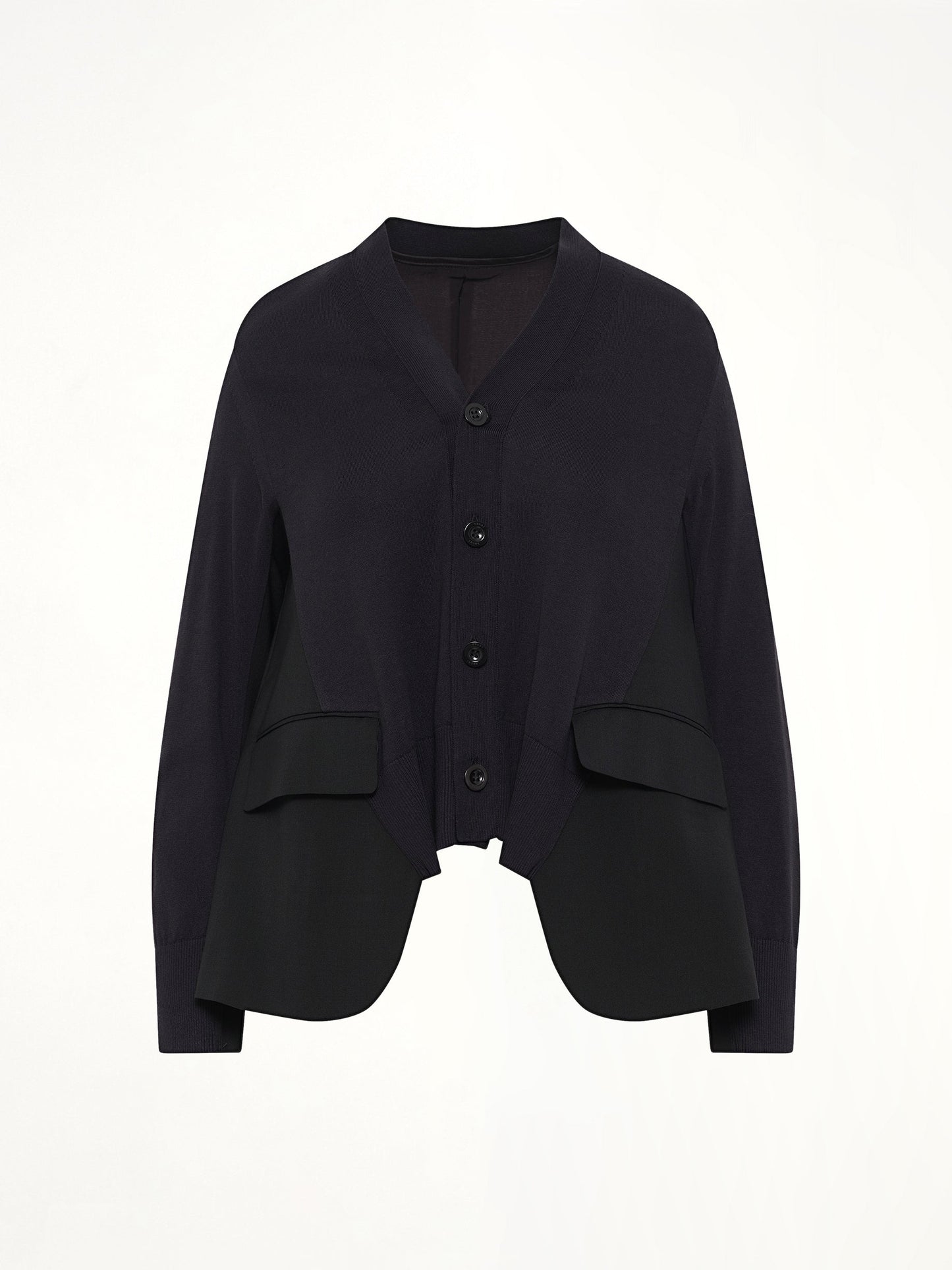 SACAI Wool Suiting x Cotton Knit Cardigan (Black)