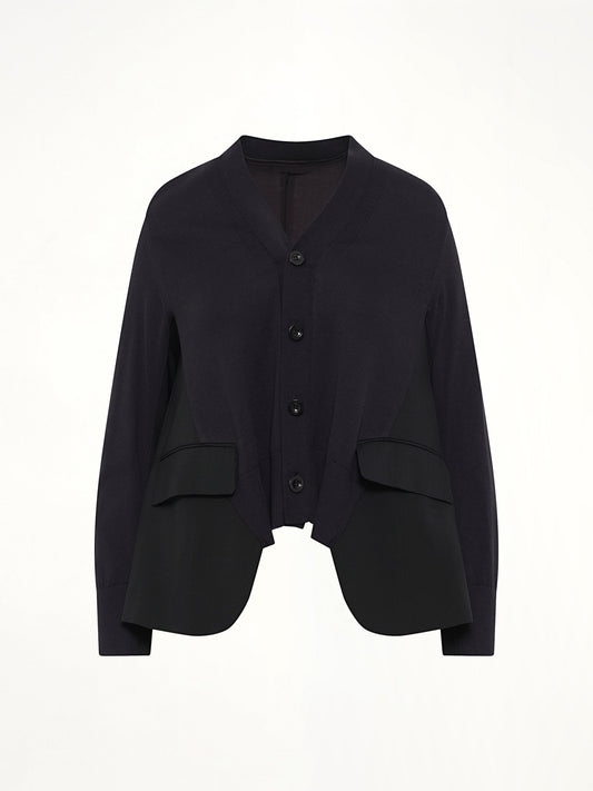 SACAI Wool Suiting x Cotton Knit Cardigan (Black)