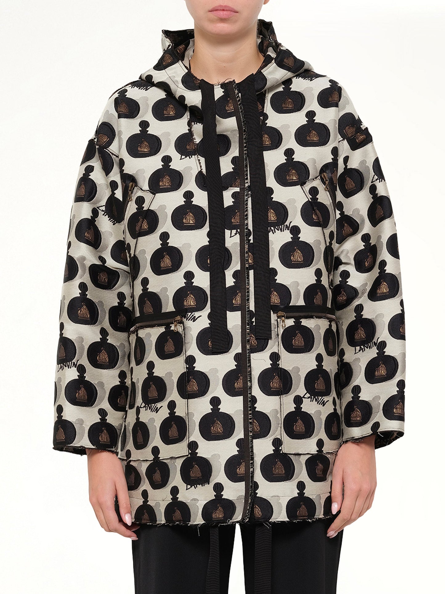 Image of a model wearing Outerwear. Product name - Coat in White colour by brand - LANVIN