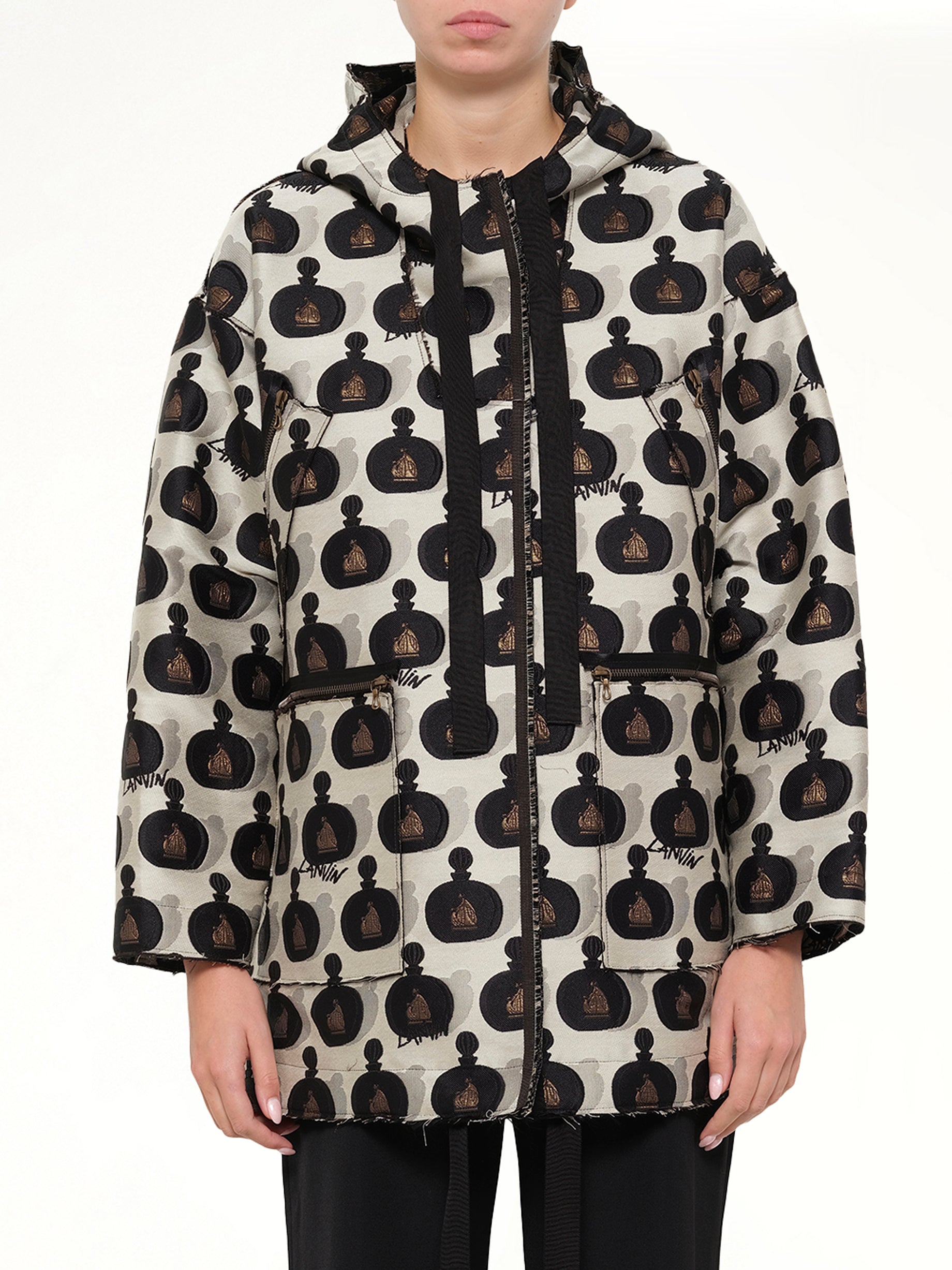 Image of a model wearing Outerwear. Product name - Coat in White colour by brand - LANVIN