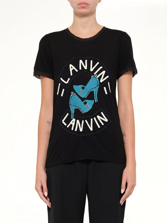 Image of Shirts. Product name - Lanvin Embroidered Jeresy Top in Black colour by brand - LANVIN