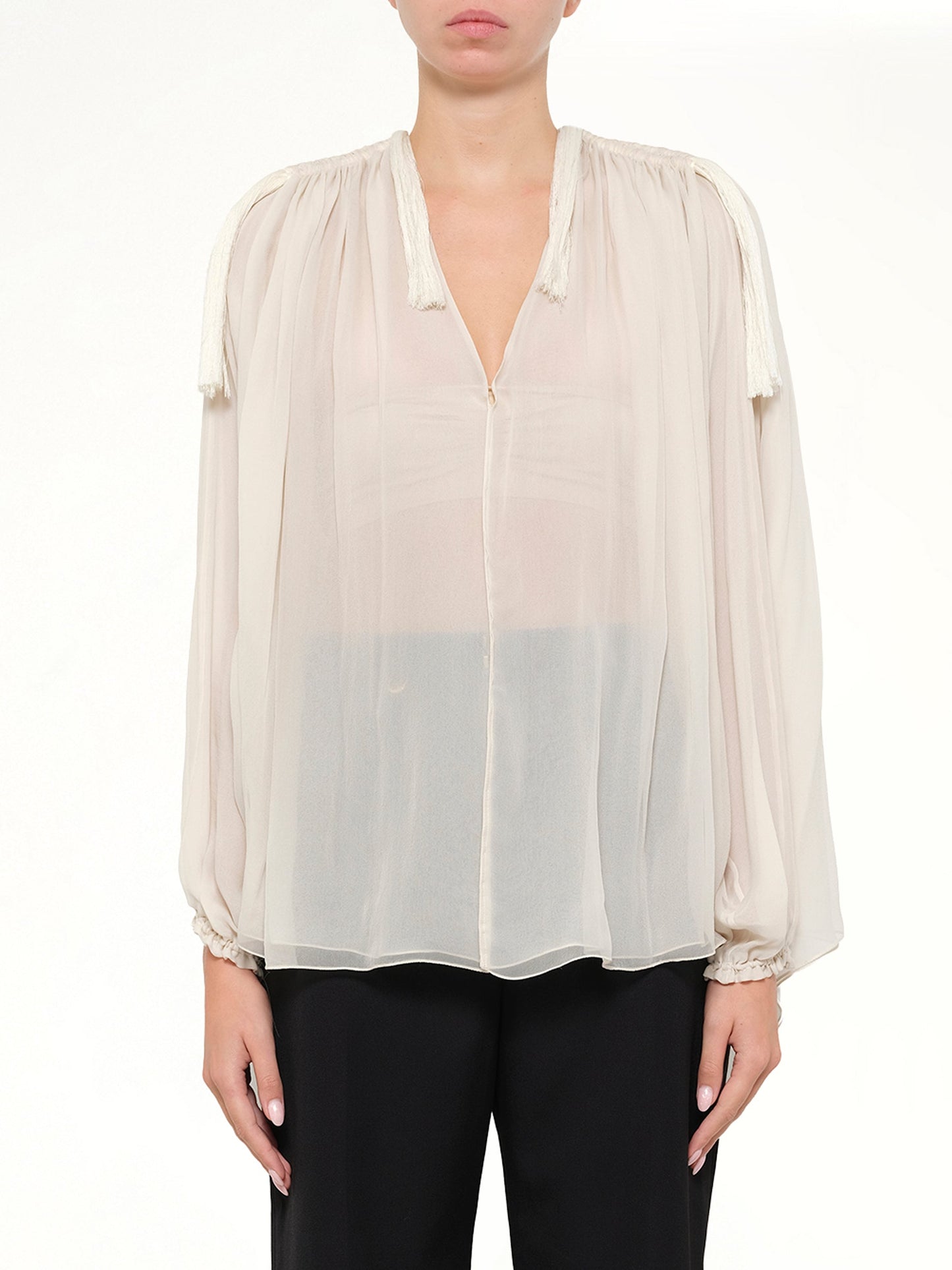 Image of Shirts. Product name - Sheer Lanvin Top in White colour by brand - LANVIN