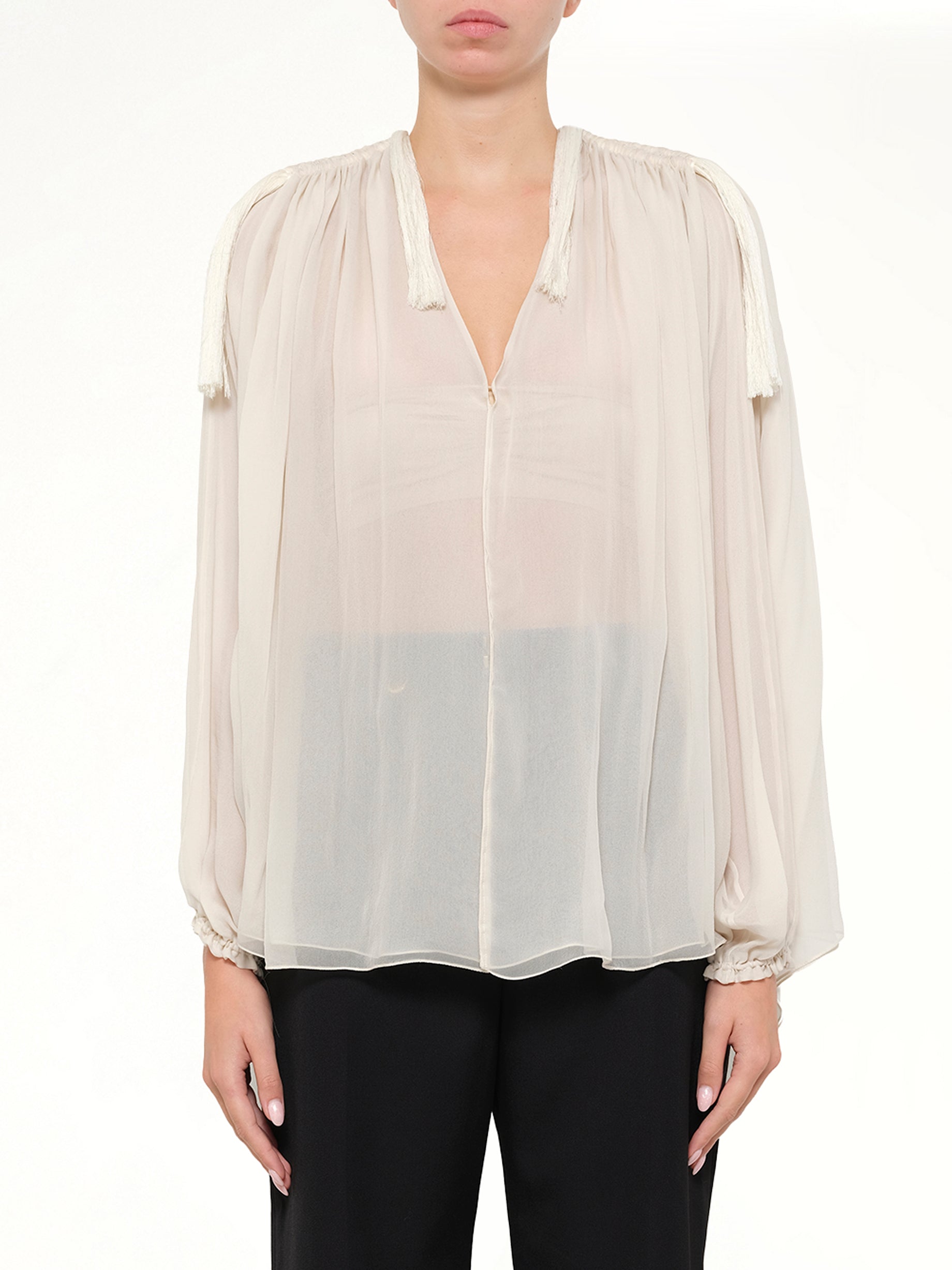Image of Shirts. Product name - Sheer Lanvin Top in White colour by brand - LANVIN