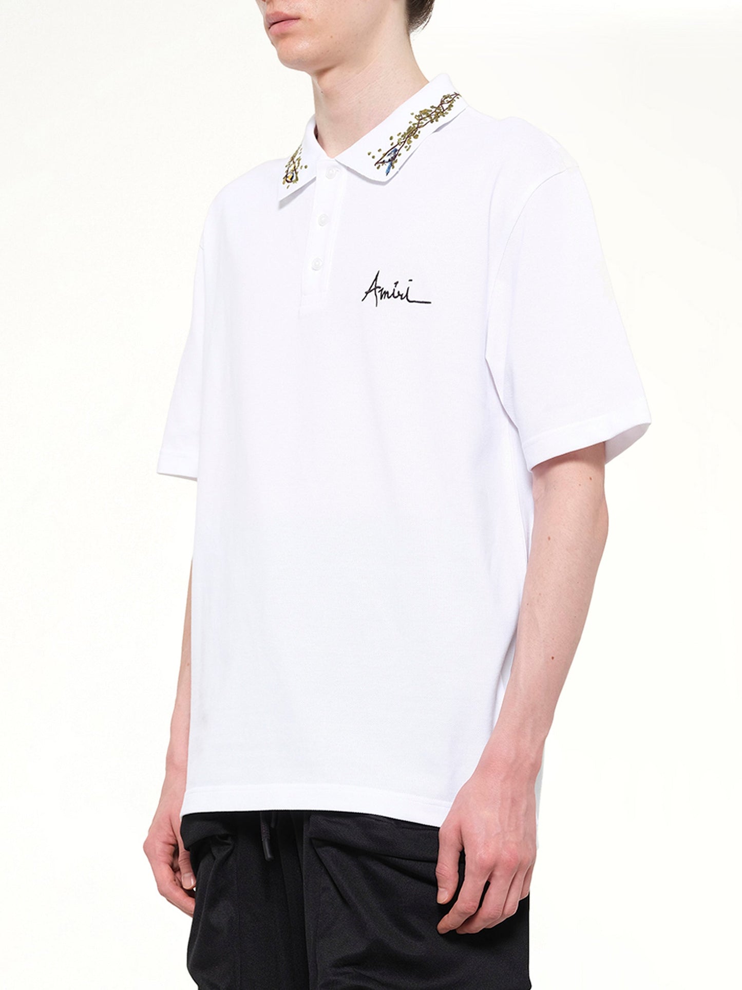 Amiri Floral Collar Polo (White)