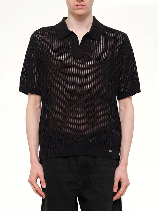 Image of a model wearing Tops. Product name - Beverly Knit Polo in Black colour by brand - REPRESENT