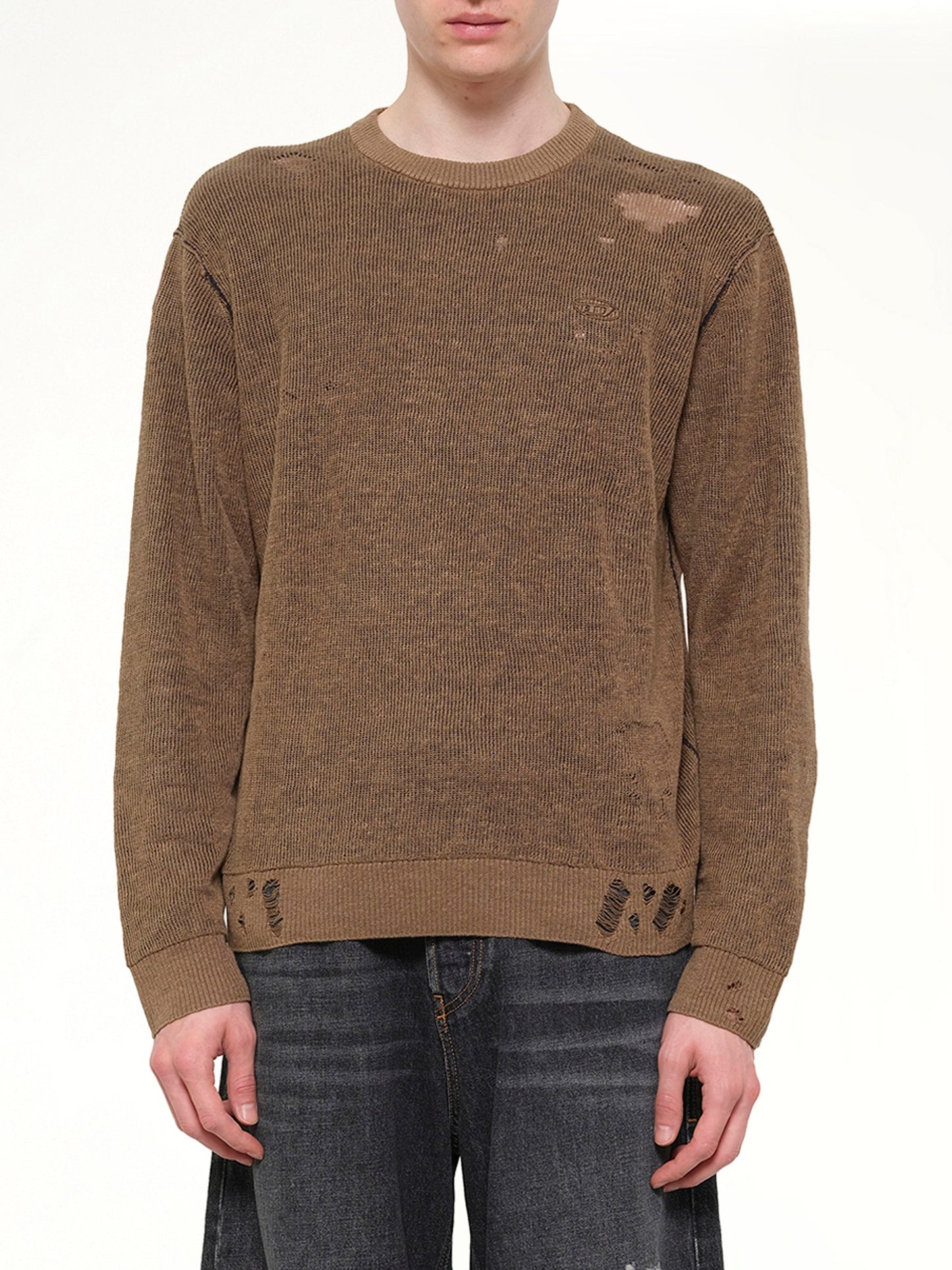 Image of a model wearing Outerwear. Product name - K-DAIANAS Sweater in Brown colour by brand - DIESEL