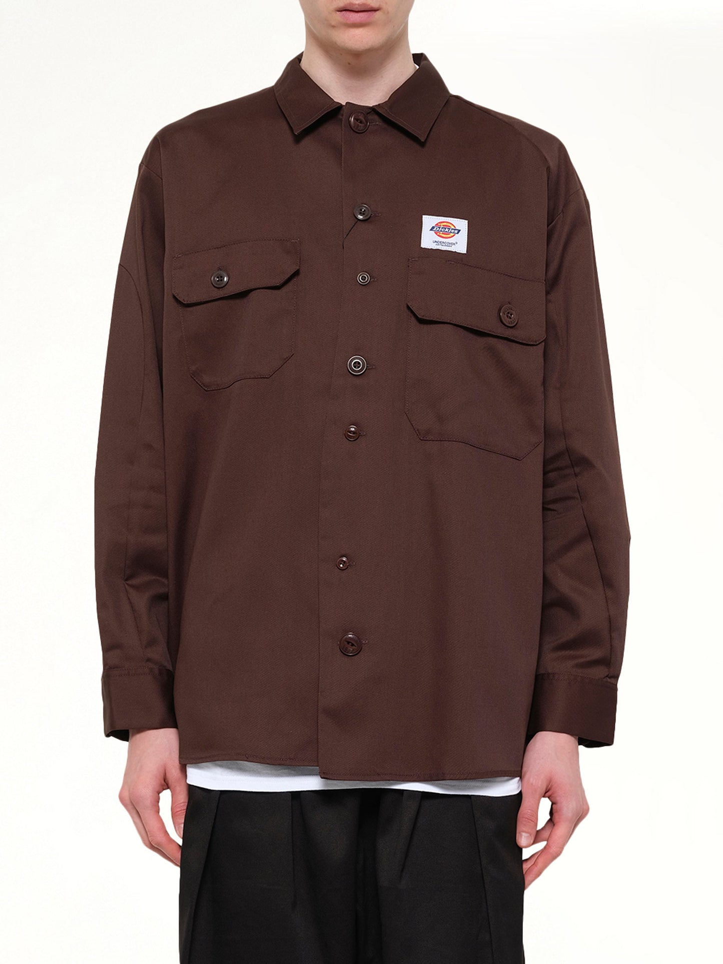 Image of Shirts. Product name - Dickies x UC LS Shirt in Brown colour by brand - UNDERCOVER
