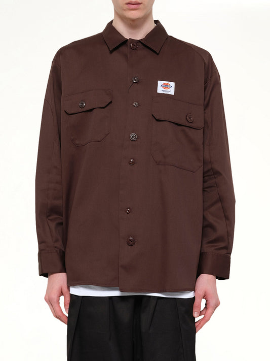 Image of Shirts. Product name - Dickies x UC LS Shirt in Brown colour by brand - UNDERCOVER