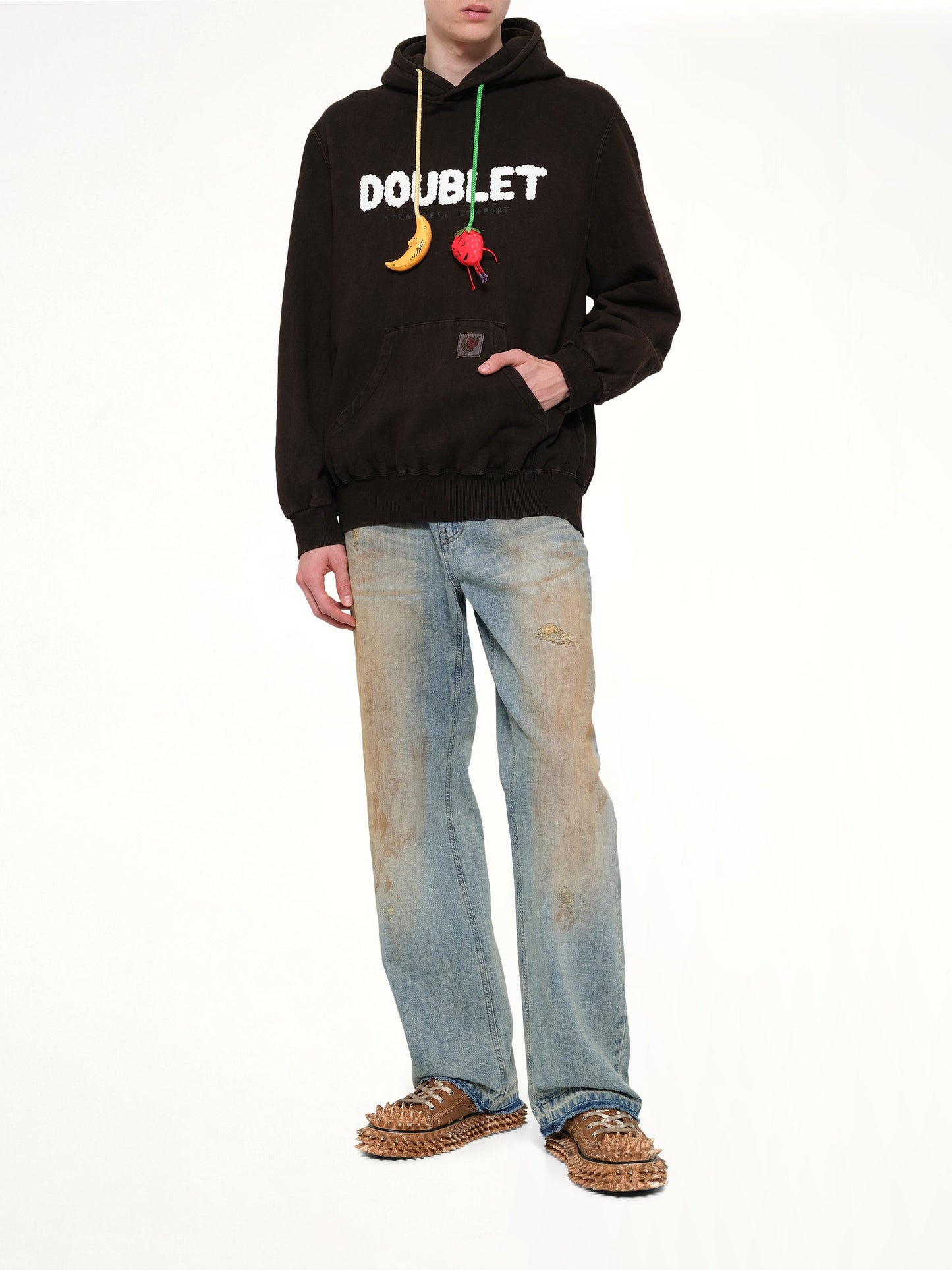 DOUBLET Mud-Dyed Hoodie With SHFU (Brown)