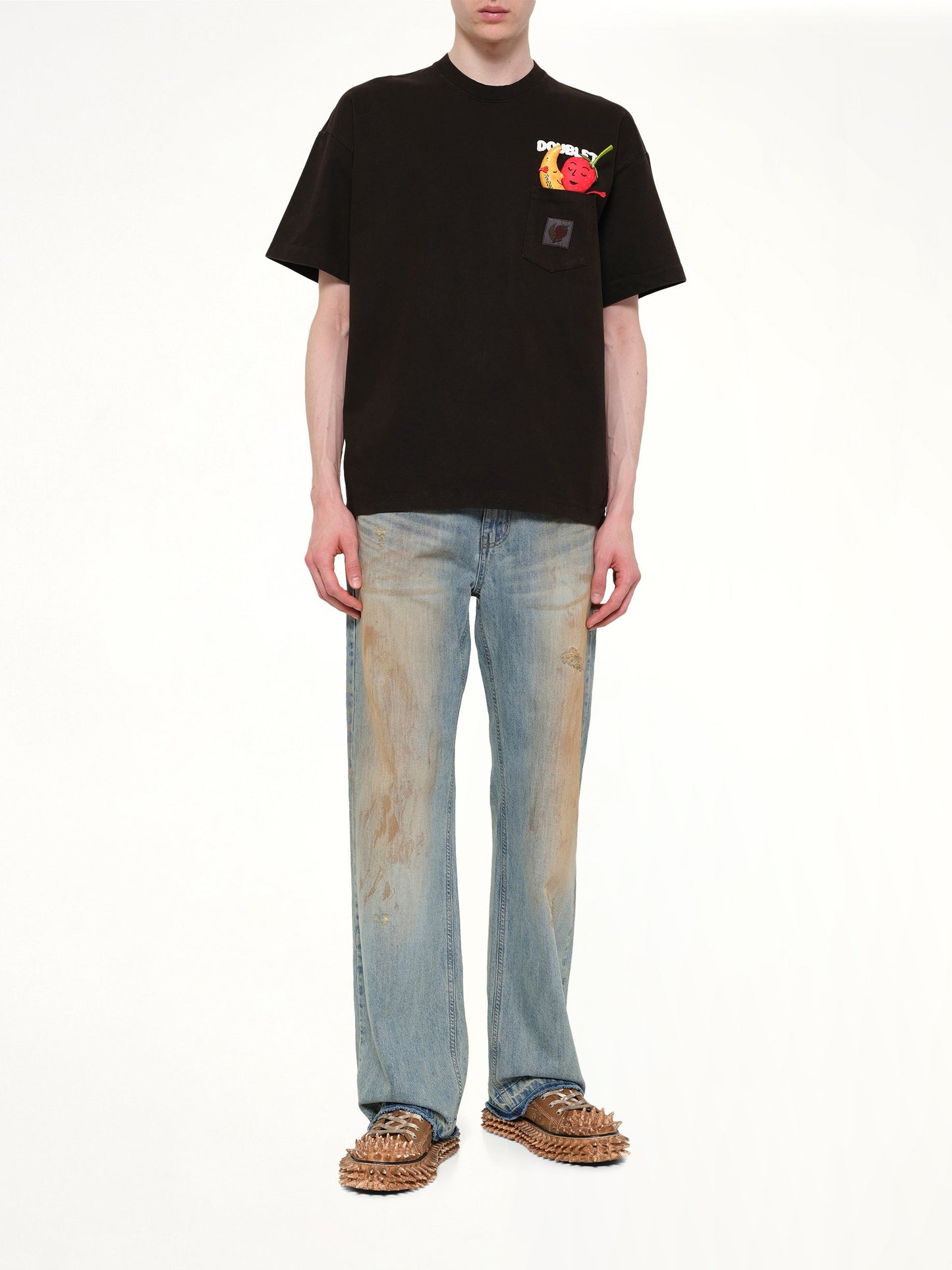 DOUBLET Mud-Dyed T-Shirt With SHFU (Brown)