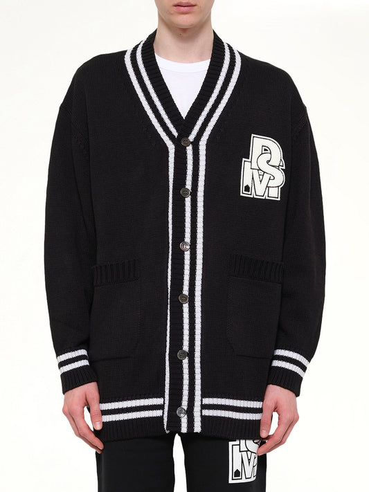 Image of Cardigans. Product name - Oversized Cardigan with Patch in Black colour by brand - DSM KEI NINOMIYA