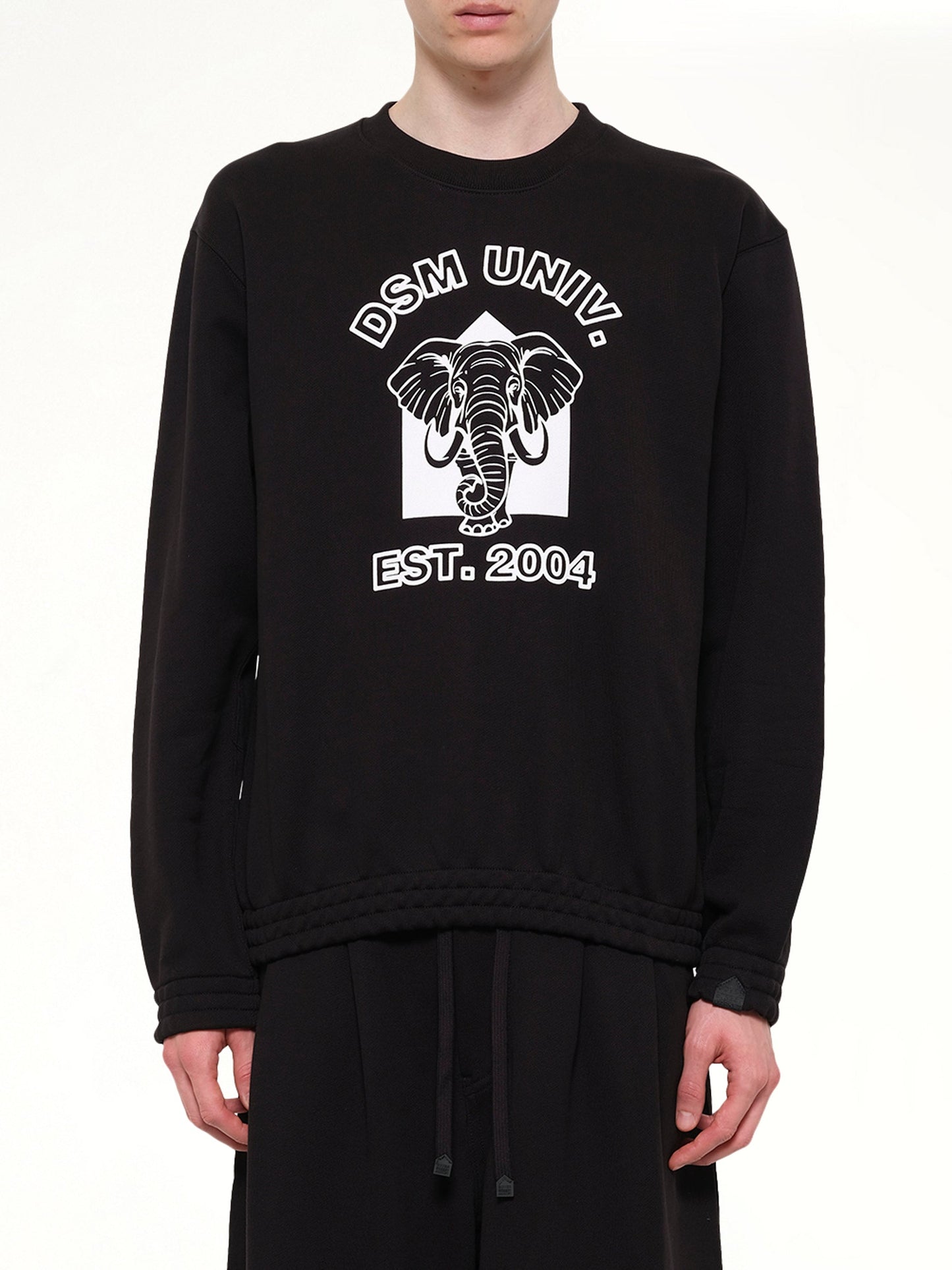 Image of a model wearing Outerwear. Product name - Pile Knit Cotton Sweatshirt in Black colour by brand - DSM KEI NINOMIYA