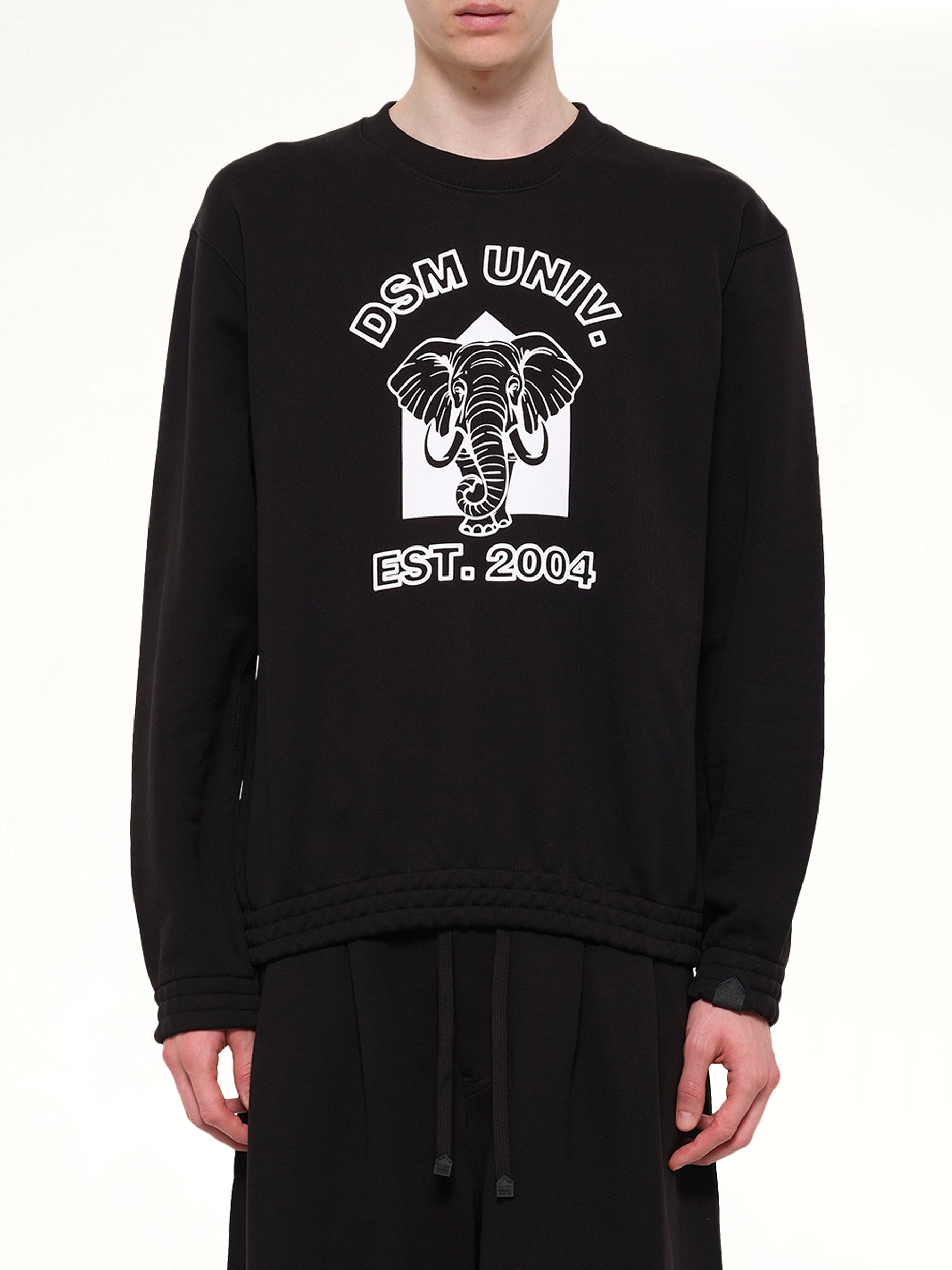 Image of a model wearing Outerwear. Product name - Pile Knit Cotton Sweatshirt in Black colour by brand - DSM KEI NINOMIYA