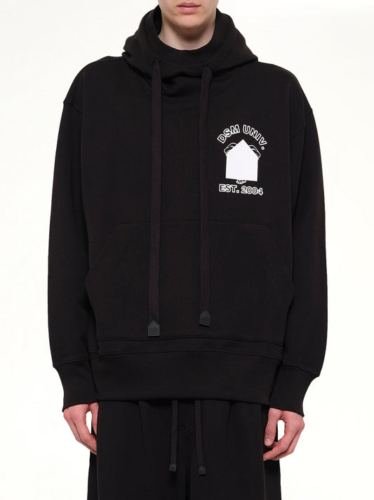 Image of a model wearing Outerwear. Product name - Pile Knit Oversized Hoodie in Black colour by brand - DSM KEI NINOMIYA