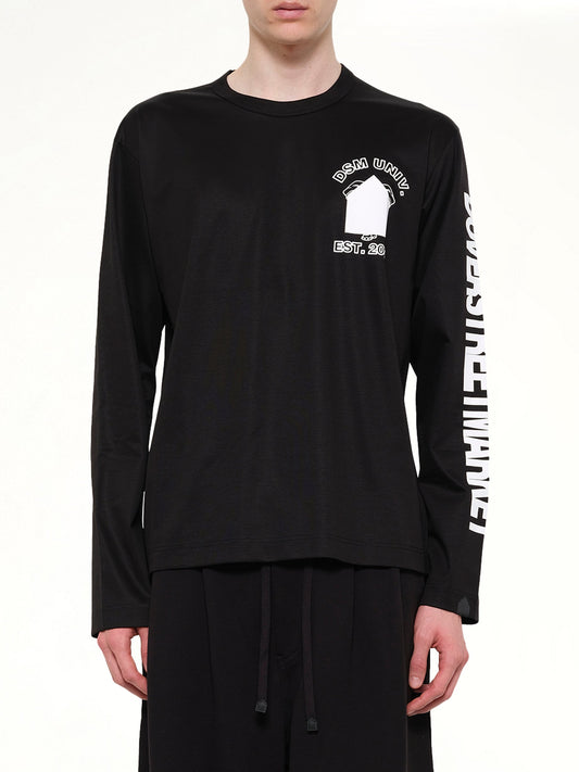 Image of a model wearing Tops. Product name - DSMU Long Sleeve T-Shirt in Black colour by brand - DSM KEI NINOMIYA