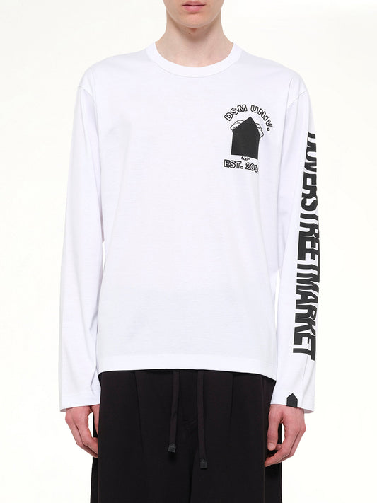 Image of a model wearing Tops. Product name - DSMU Long Sleeve T-Shirt in White colour by brand - DSM KEI NINOMIYA