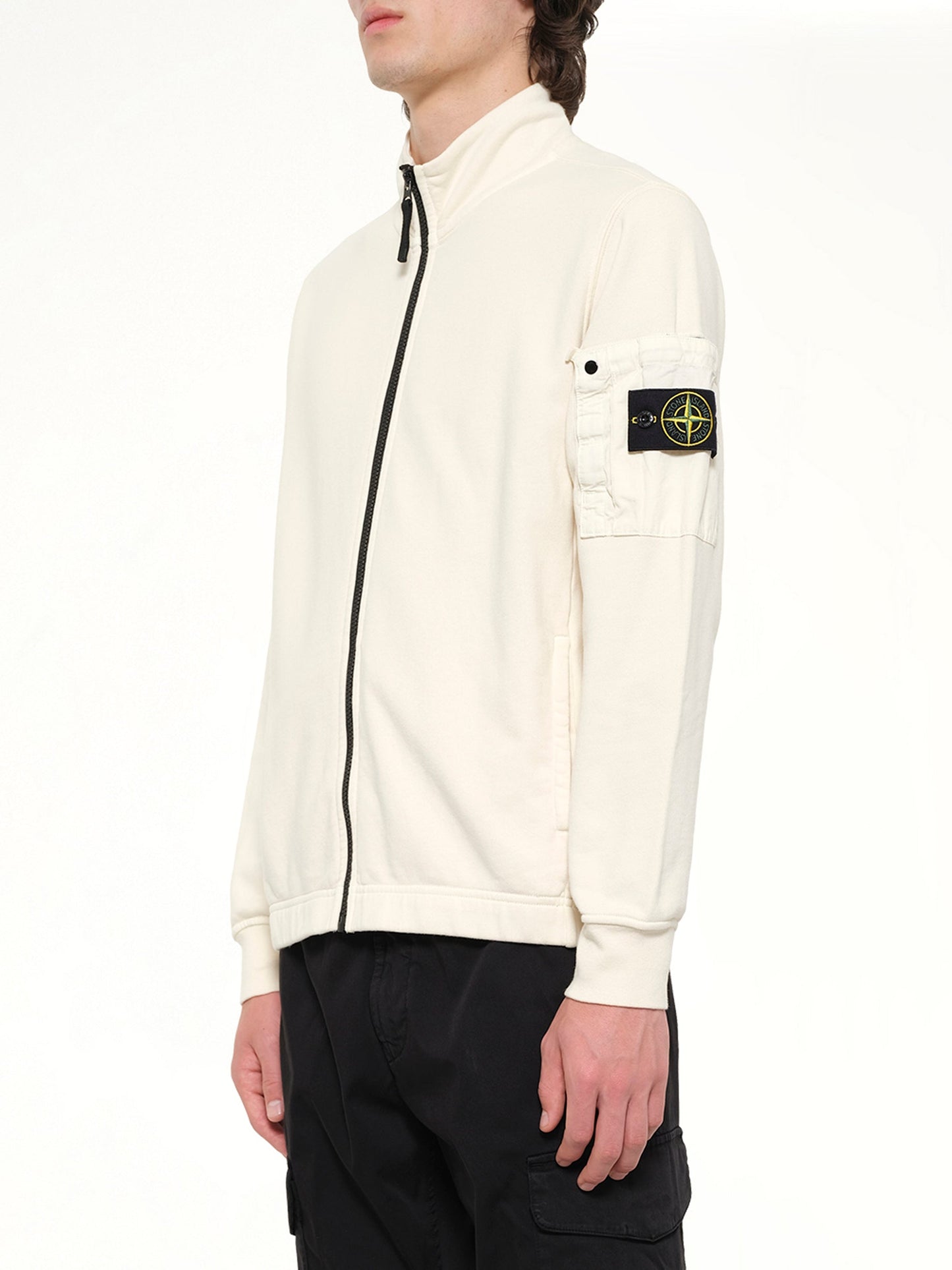 STONE ISLAND 6100018 Zip Up Cardigan (White)