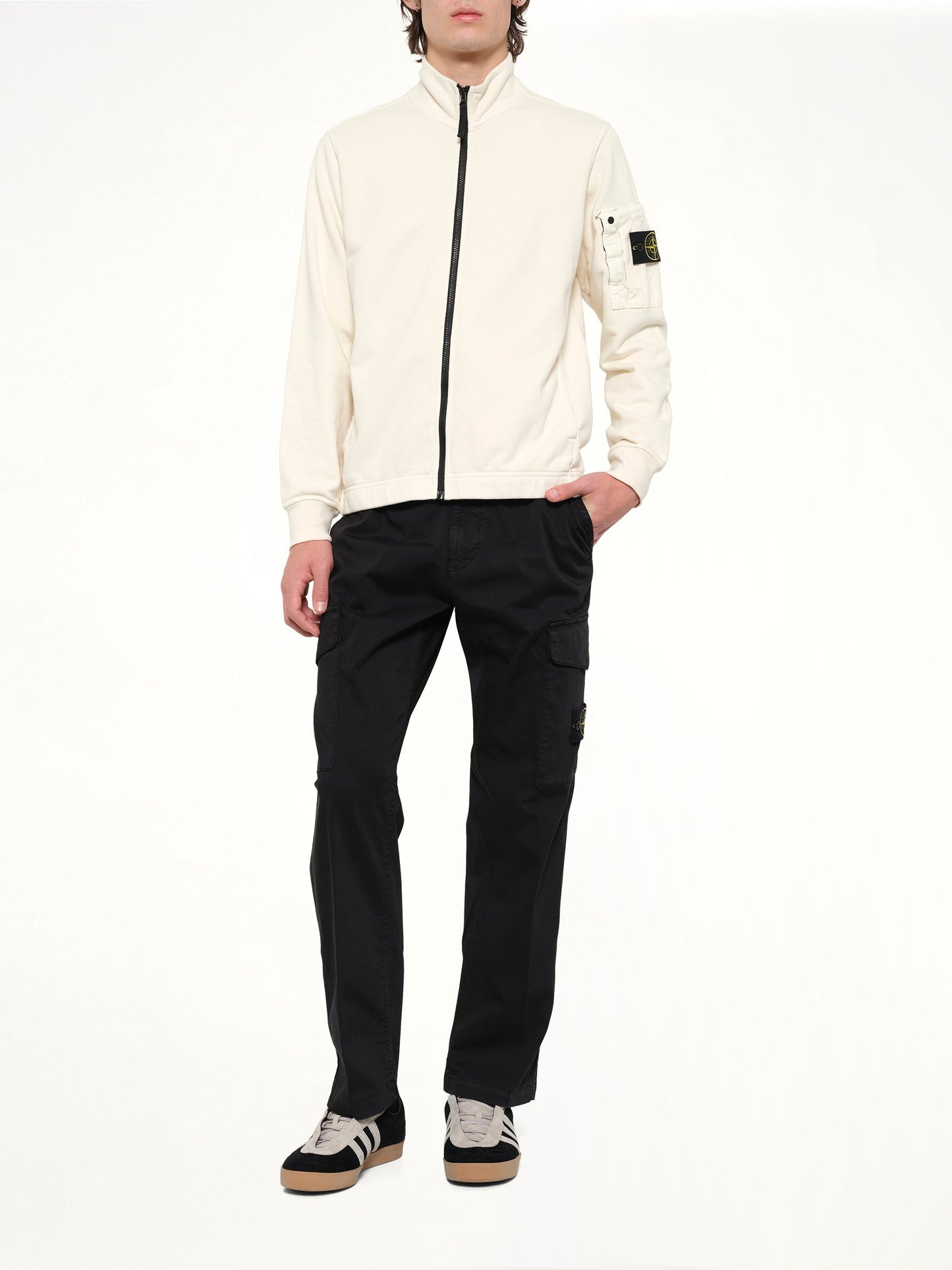 STONE ISLAND 6100018 Zip Up Cardigan (White)