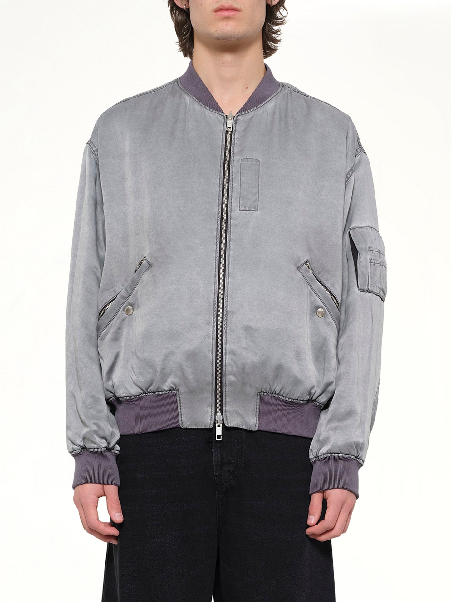 Image of Coats & Jackets. Product name - Cupro Bomber Jacket in Grey colour by brand - WOOYOUNGMI