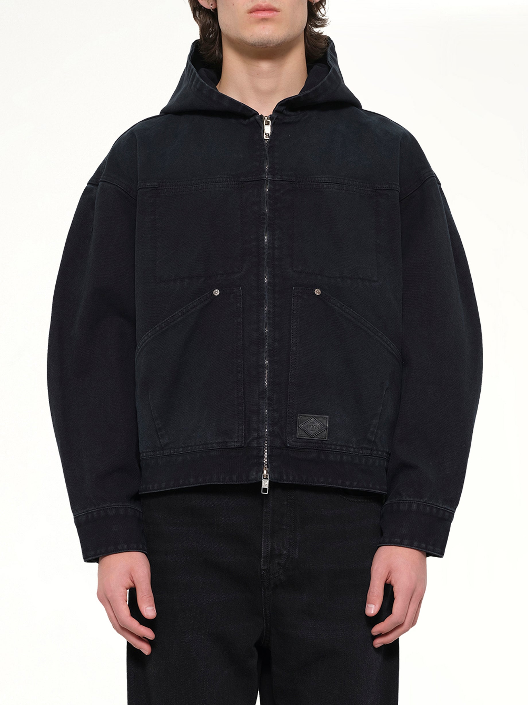 Image of Coats & Jackets. Product name - Hooded Work Jacket in Navy colour by brand - WOOYOUNGMI