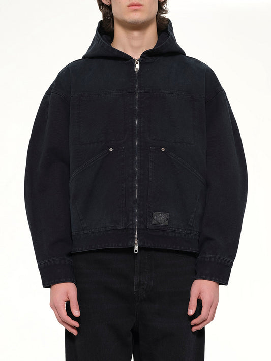 Image of Coats & Jackets. Product name - Hooded Work Jacket in Navy colour by brand - WOOYOUNGMI
