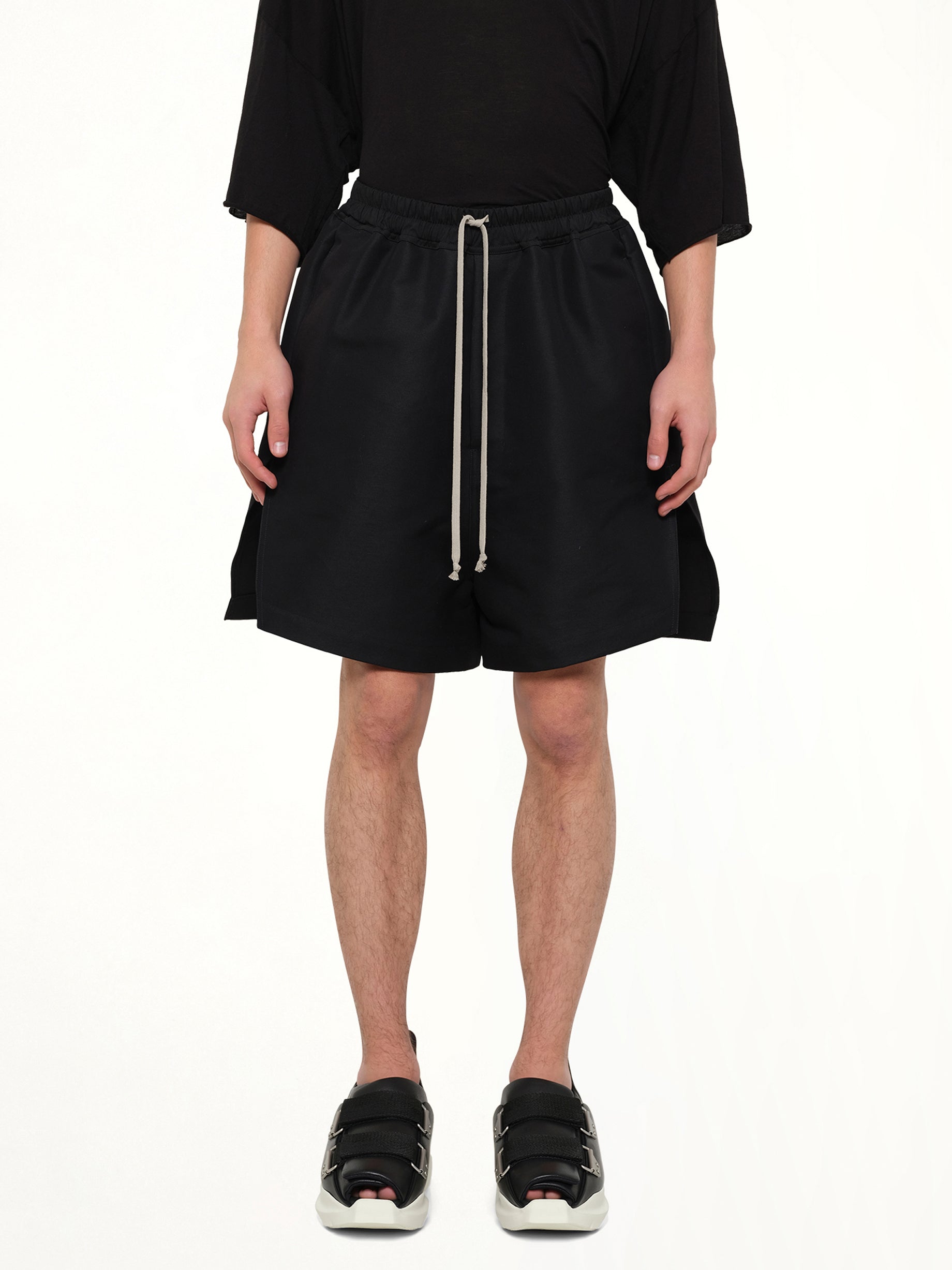 Image of a model wearing Shorts. Product name - Faun Boxers in Black colour by brand - RICK OWENS