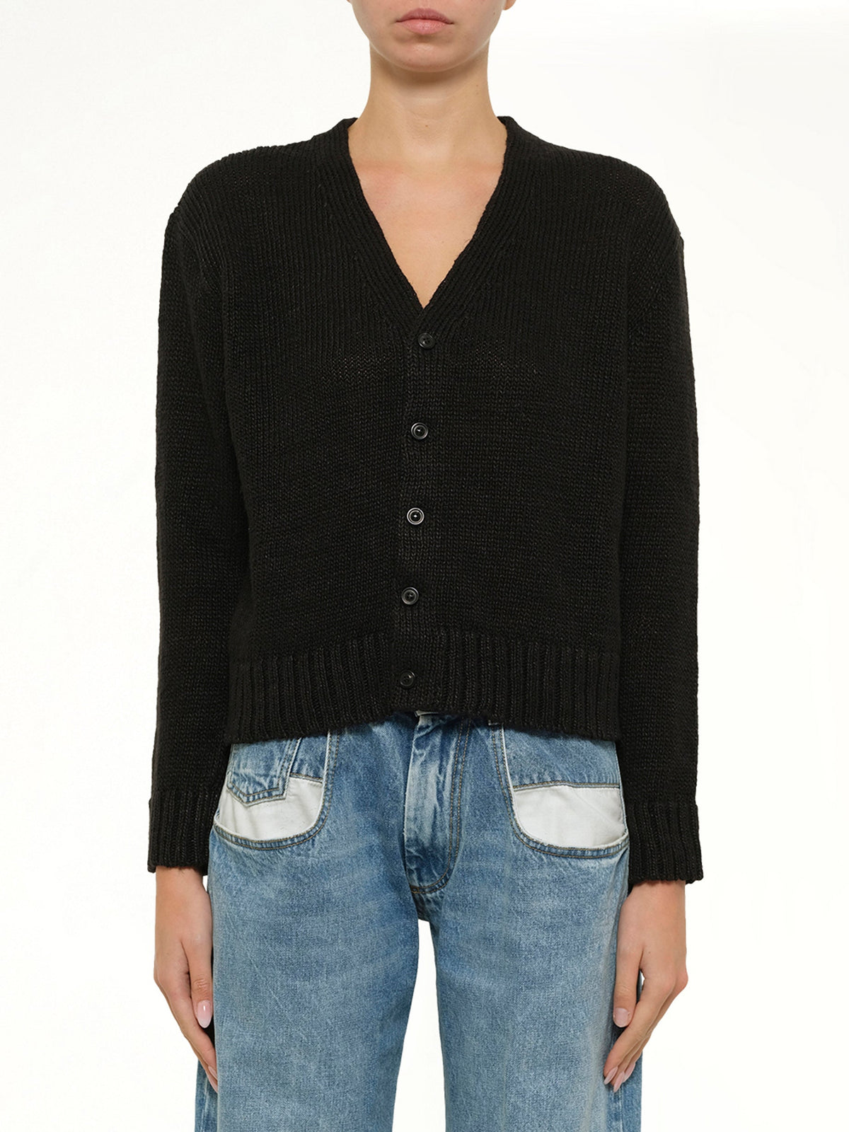 Image of Cardigans. Product name - Hemp Cardigan in Black colour by brand - MAISON MARGIELA