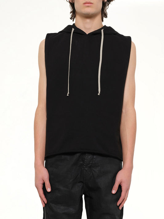 Image of a model wearing Outerwear. Product name - Hooded Tunic in Black colour by brand - RICK OWENS DRKSHDW