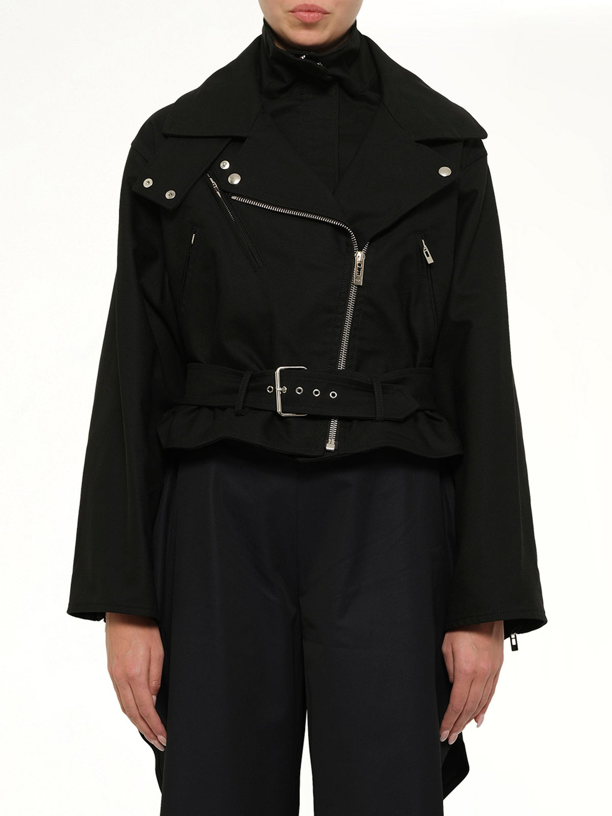 Image of Coats & Jackets. Product name - Layered Biker in Black colour by brand - ALAIA