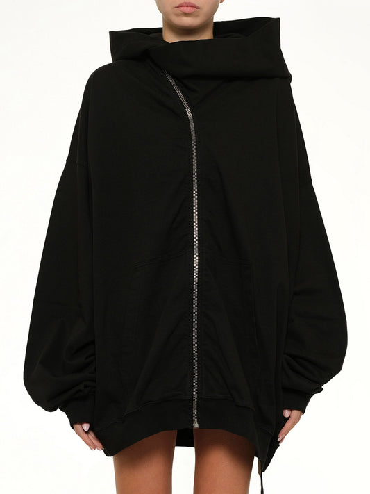Image of a model wearing Outerwear. Product name - Mountain Hun Hoodie in Black colour by brand - RICK OWENS DRKSHDW
