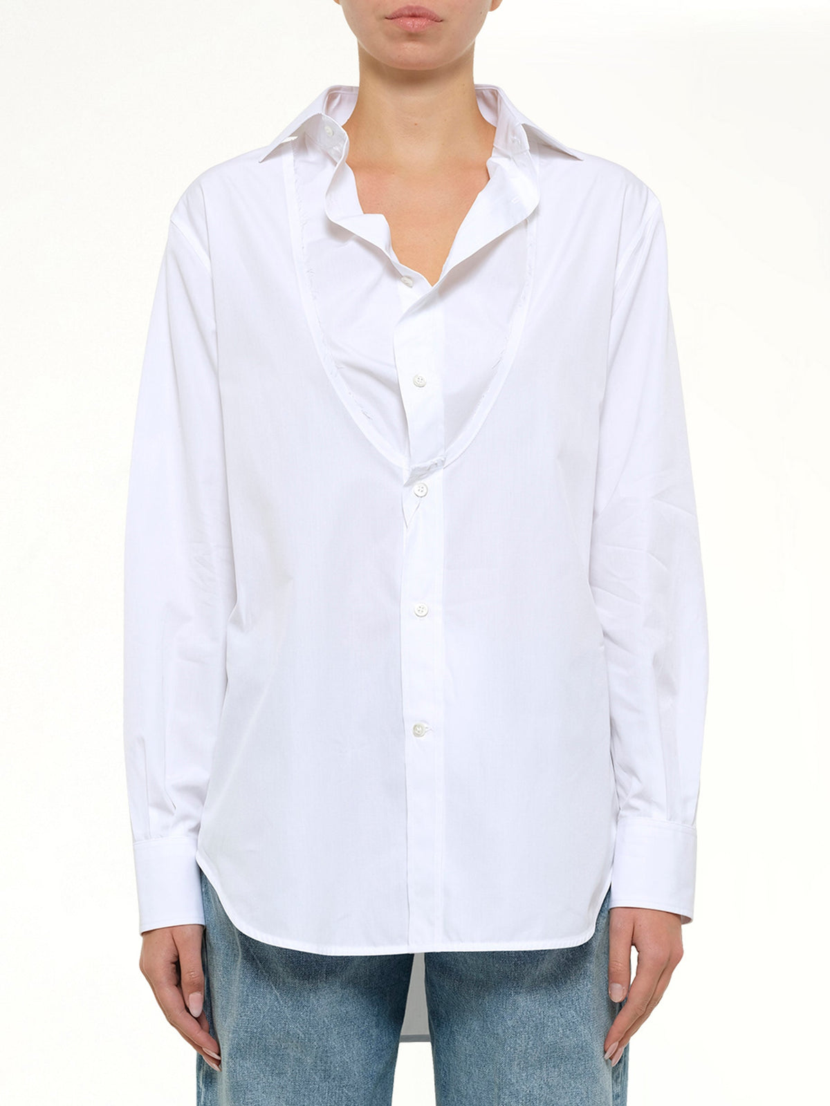 Image of Shirts. Product name - Open Neck Long Sleeve Shirt in White colour by brand - MAISON MARGIELA