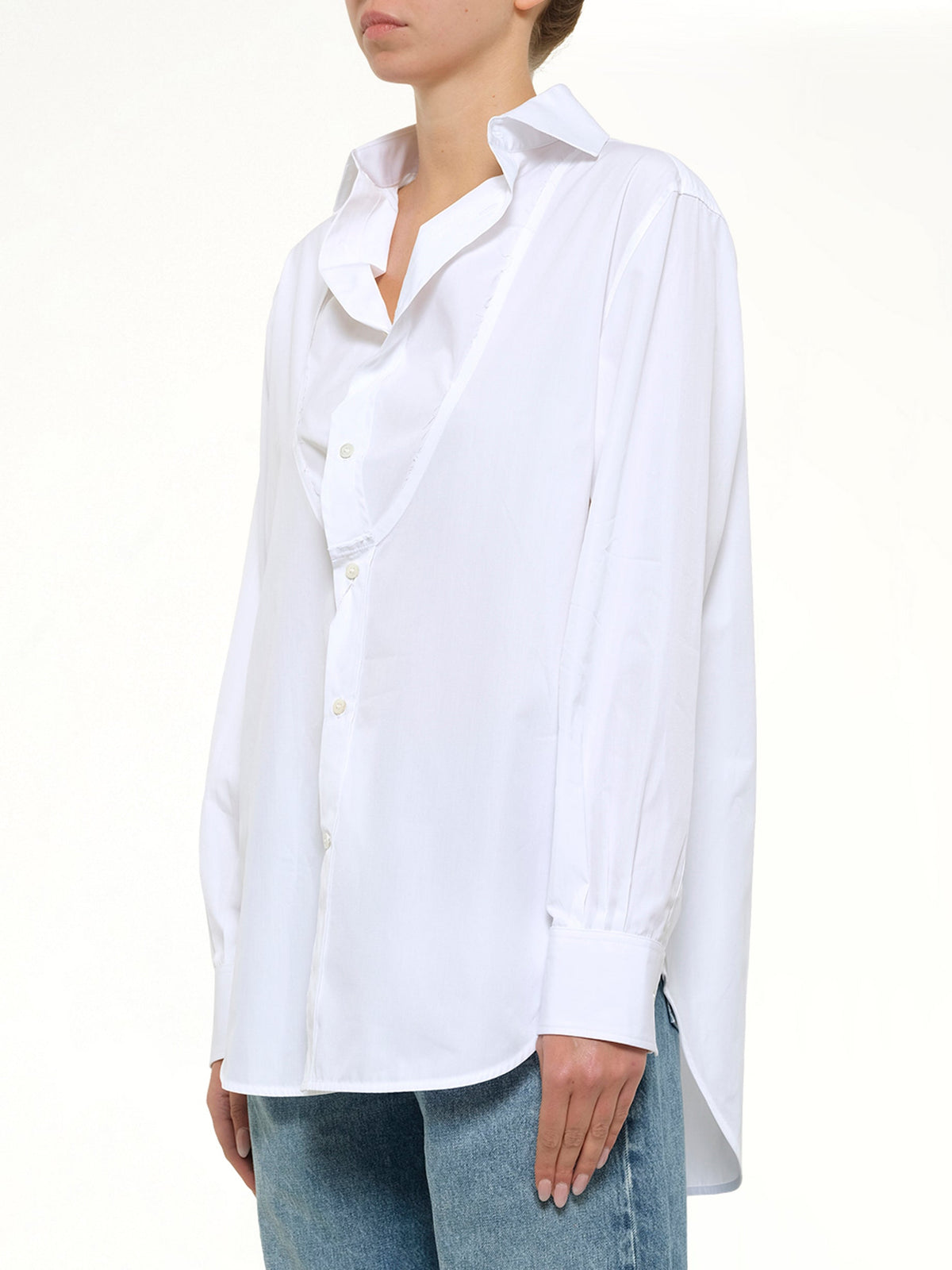 MAISON MARGIELA Open Neck Long Sleeve Shirt (White)
