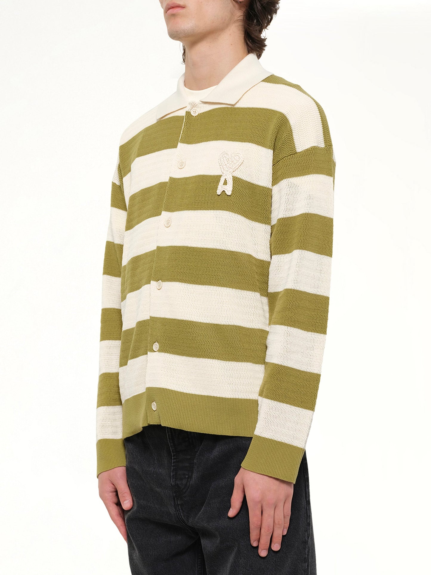 AMI PARIS Shirt Collar Cardigan with ADC (Green)