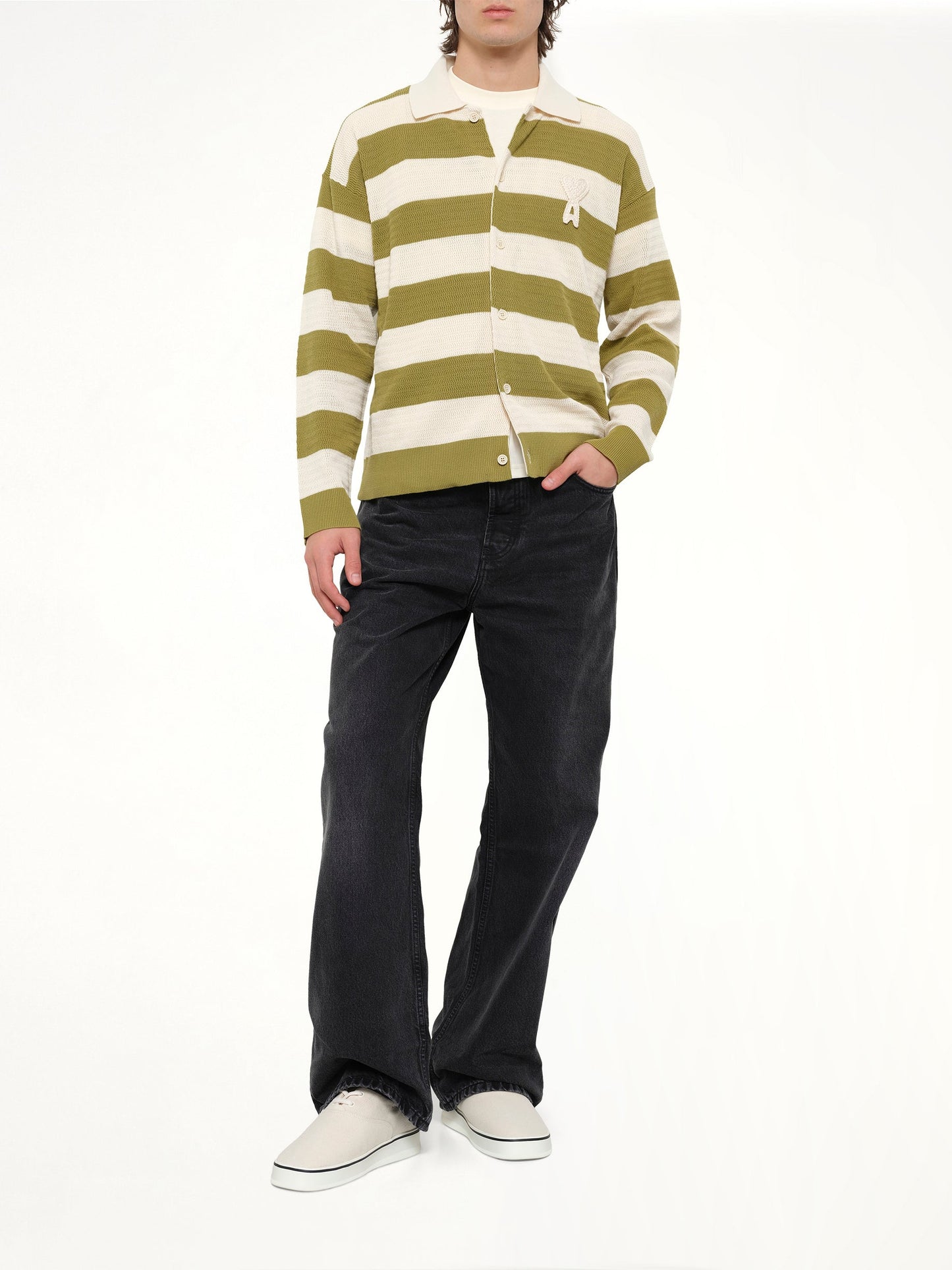 AMI PARIS Shirt Collar Cardigan with ADC (Green)