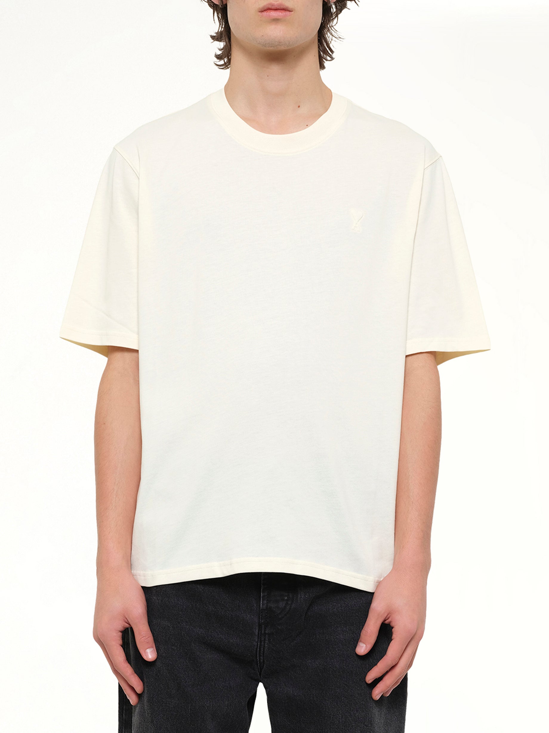 Image of T-Shirts. Product name - Small Embossed ADC T-Shirt in Cream colour by brand - AMI PARIS