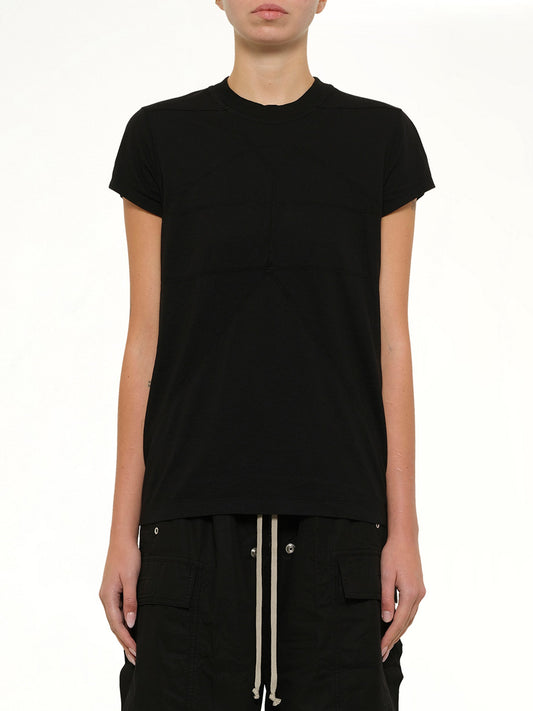 Image of a model wearing Tops. Product name - Small Level T in Black colour by brand - RICK OWENS