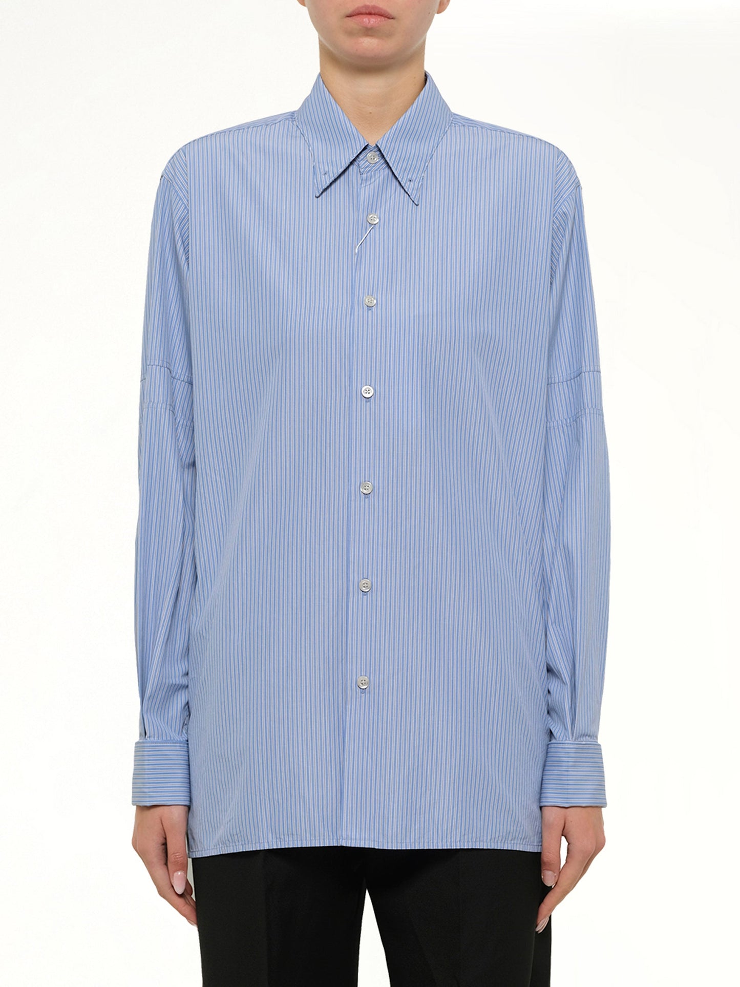 Image of Shirts. Product name - Stripe Shirt in Blue colour by brand - MAISON MARGIELA