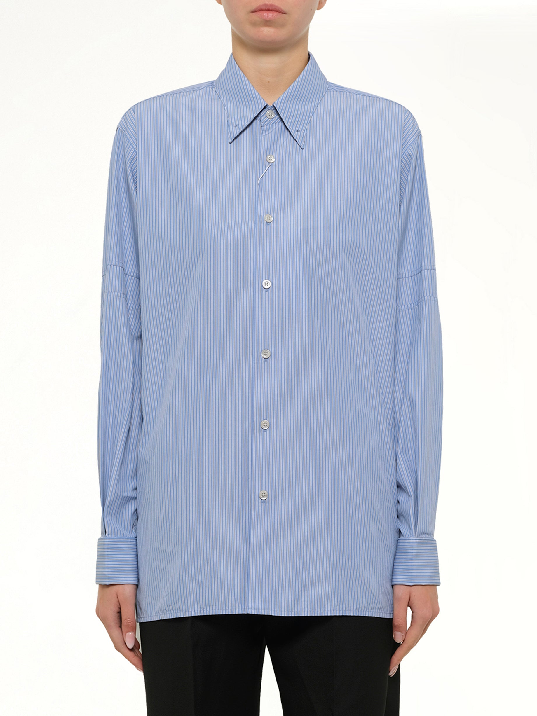 Image of Shirts. Product name - Stripe Shirt in Blue colour by brand - MAISON MARGIELA
