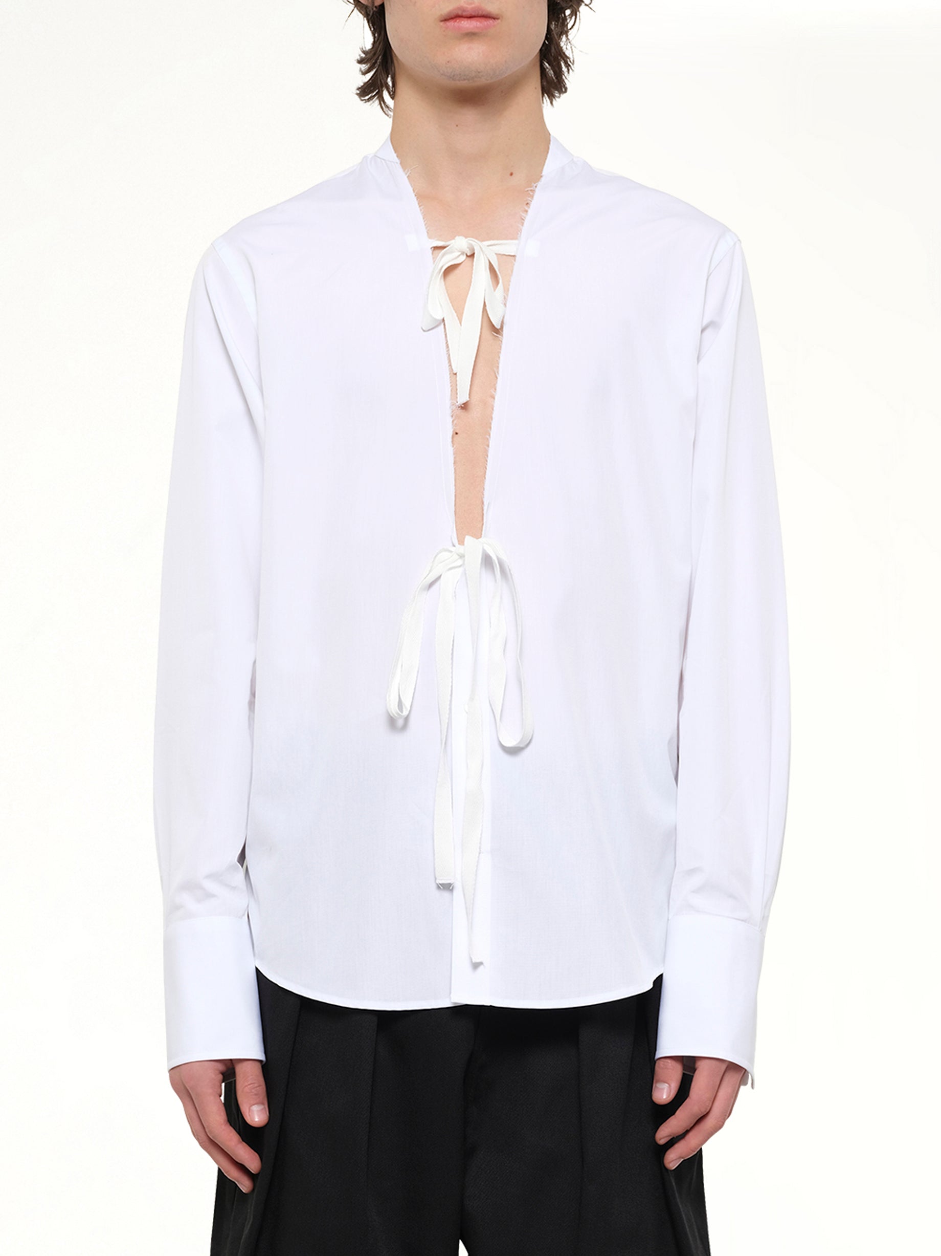 Image of Shirts. Product name - V Neck Long Sleeved Shirt in White colour by brand - MAISON MARGIELA